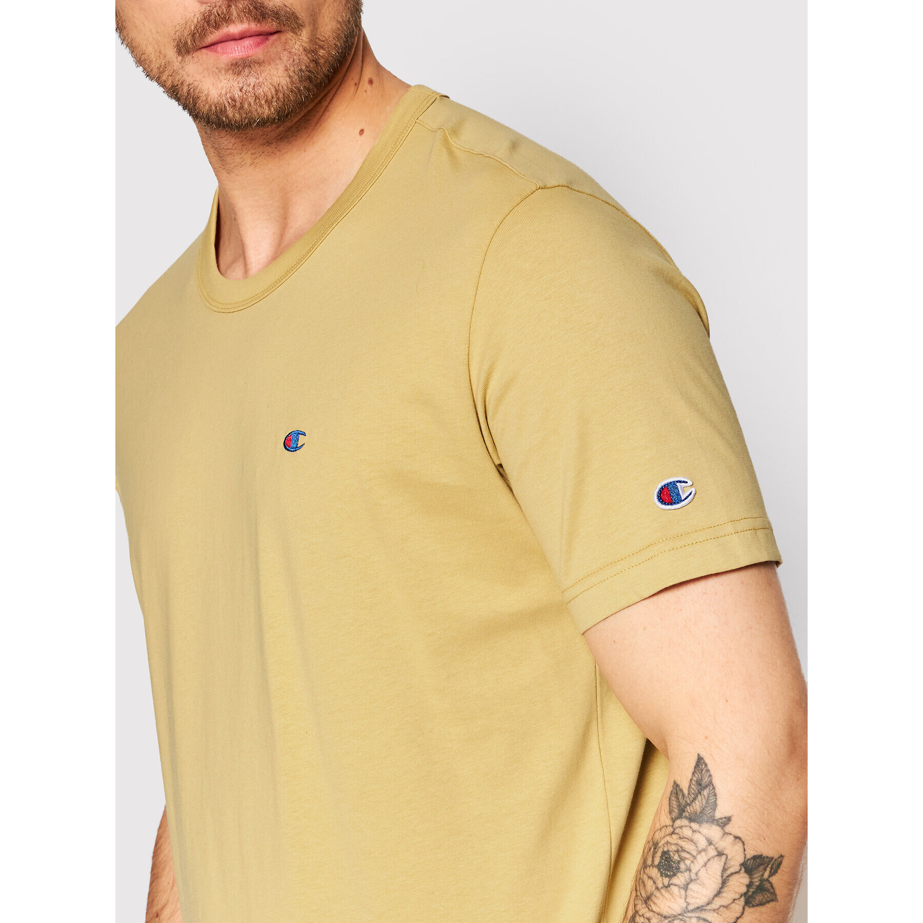 Champion Тишърт Basic C Logo 216545 Жълт Custome Fit - Pepit.bg