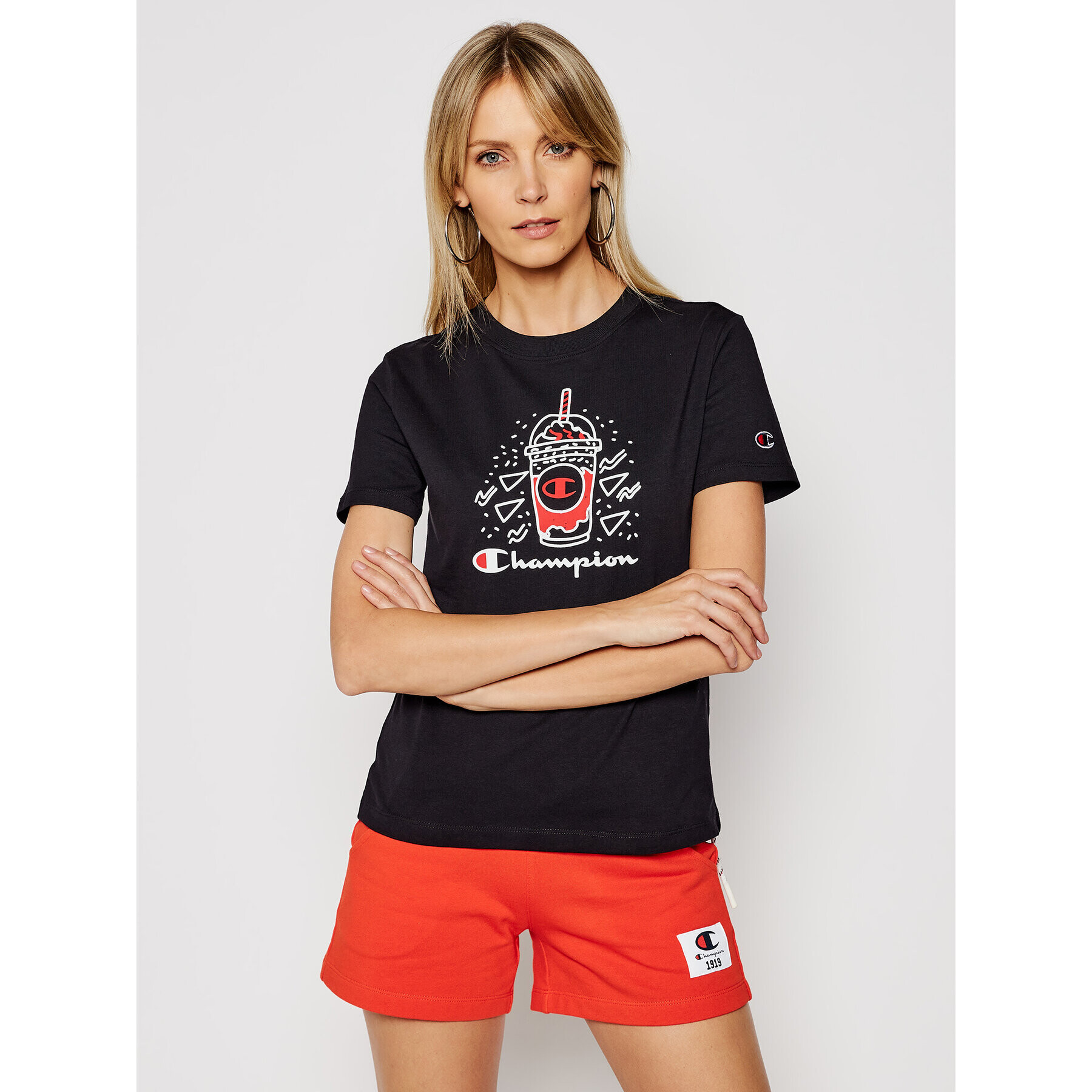 Champion Тишърт Basketball Logo Digital Print 112965 Черен Custom Fit - Pepit.bg