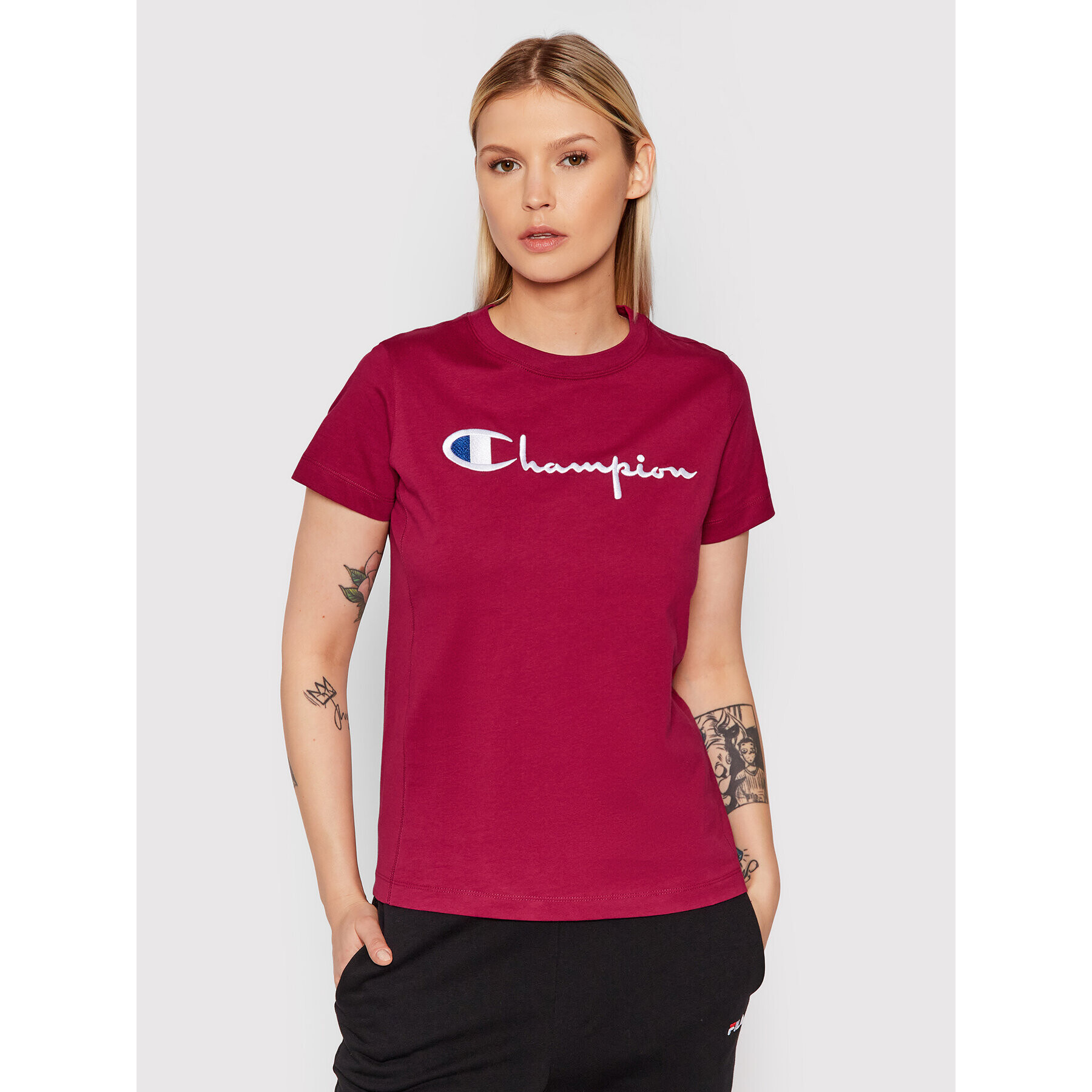 Champion Тишърт Big Logo 114128 Бордо Regular Fit - Pepit.bg