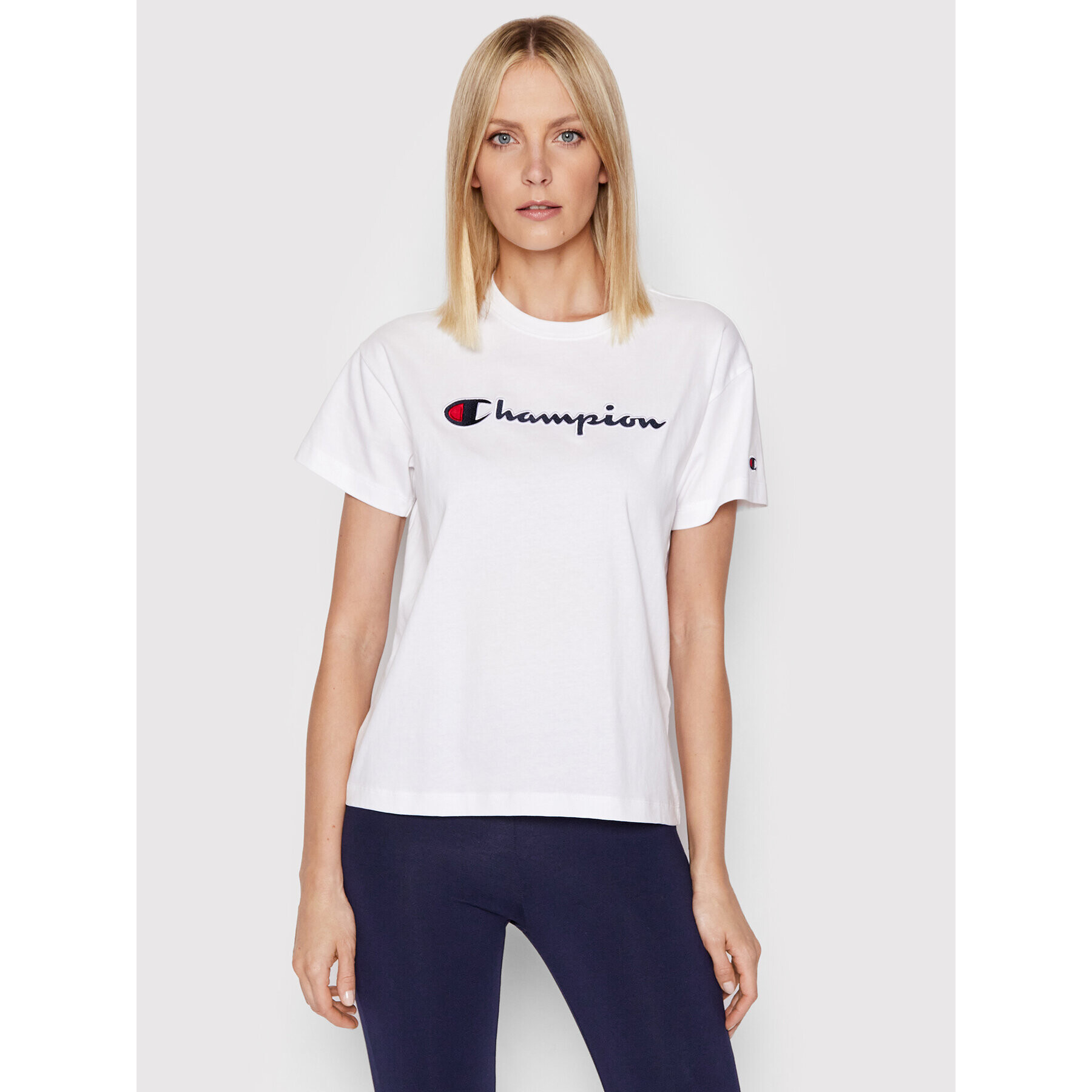 Champion Тишърт Big Script Logo 115351 Бял Boxy Fit - Pepit.bg