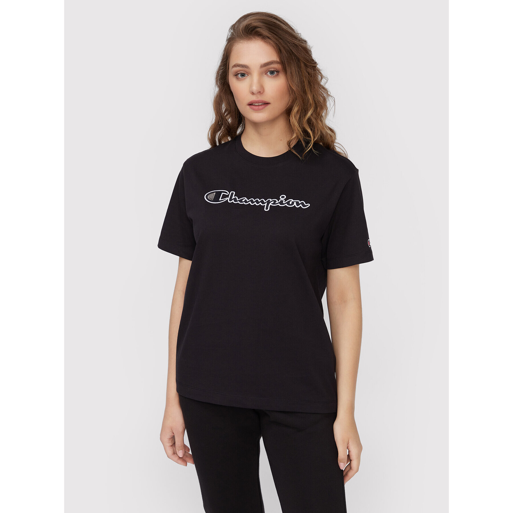 Champion Тишърт Big Script Logo 115496 Черен Relaxed Fit - Pepit.bg