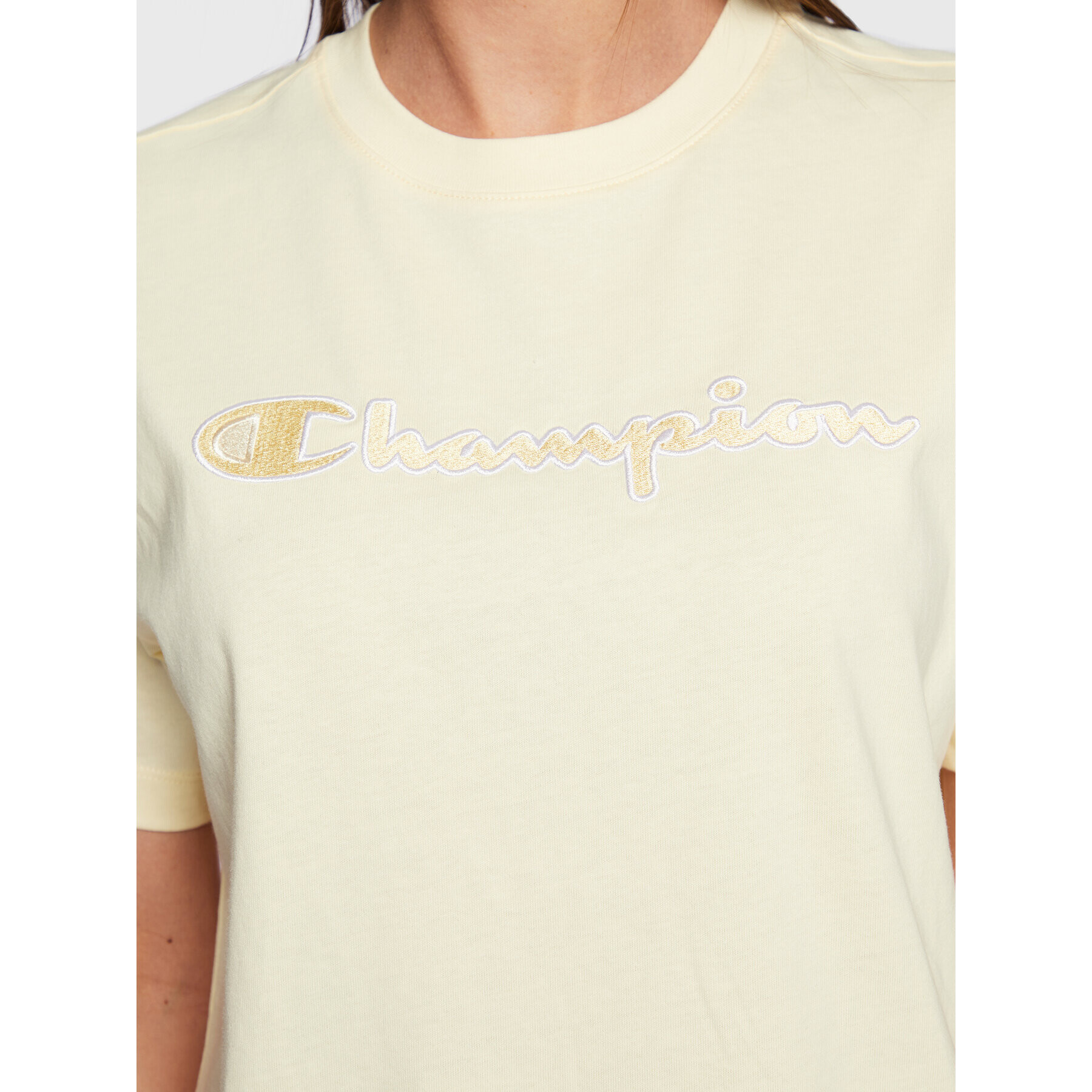 Champion Тишърт Big Script Logo 115496 Жълт Regular Fit - Pepit.bg