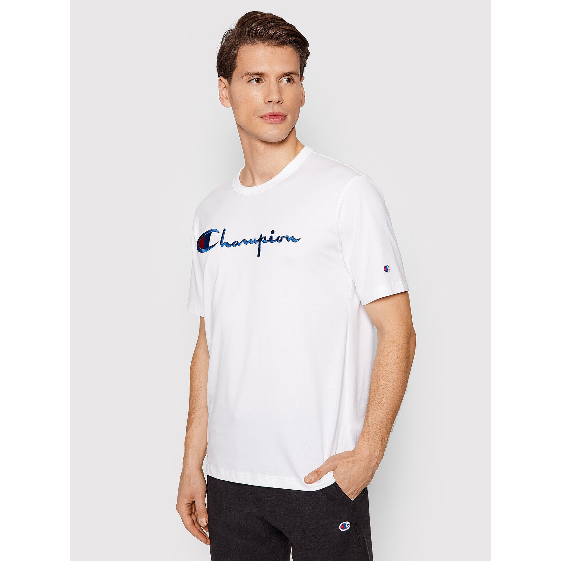 Champion Тишърт Big Script Logo 216547 Бял Regular Fit - Pepit.bg