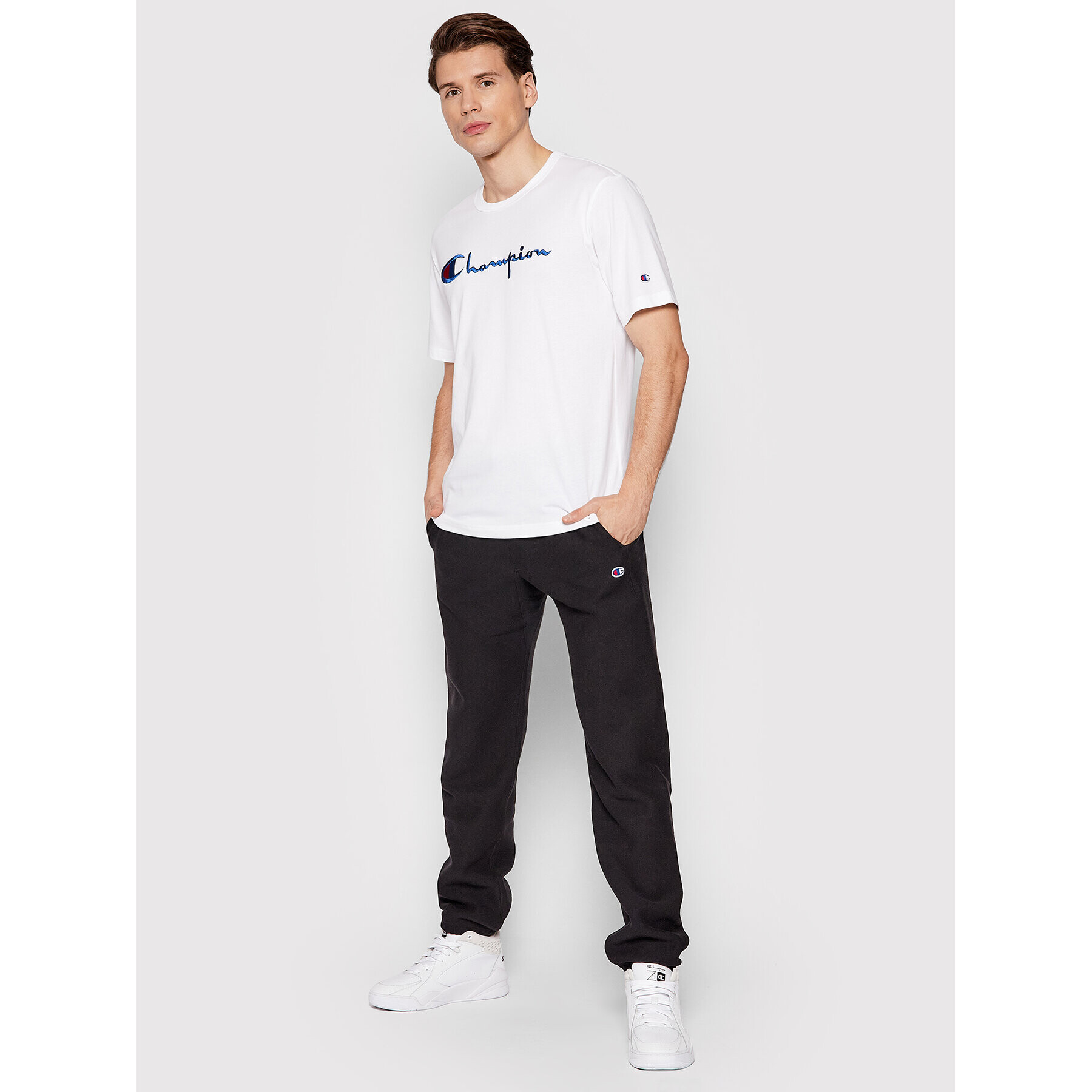 Champion Тишърт Big Script Logo 216547 Бял Regular Fit - Pepit.bg