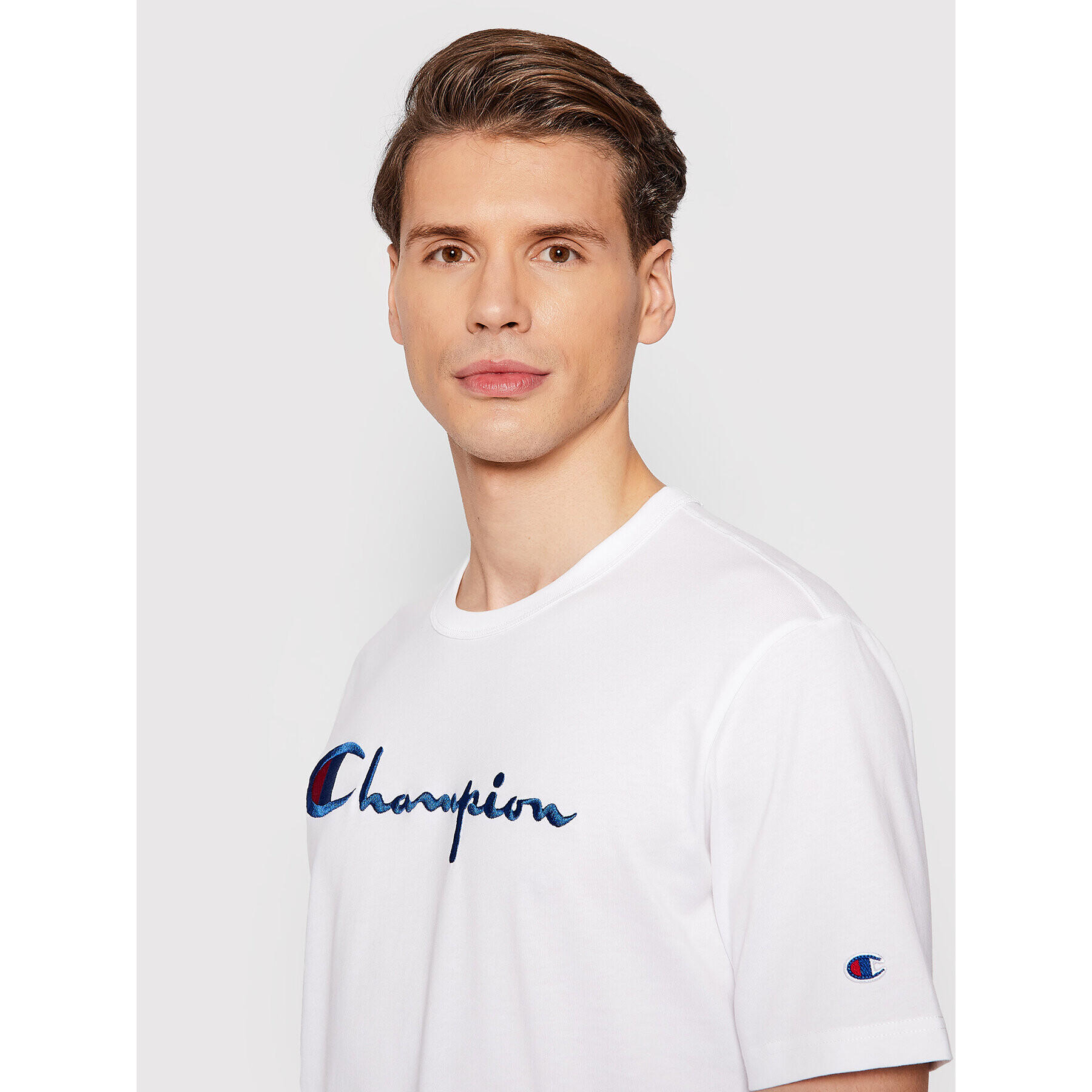 Champion Тишърт Big Script Logo 216547 Бял Regular Fit - Pepit.bg