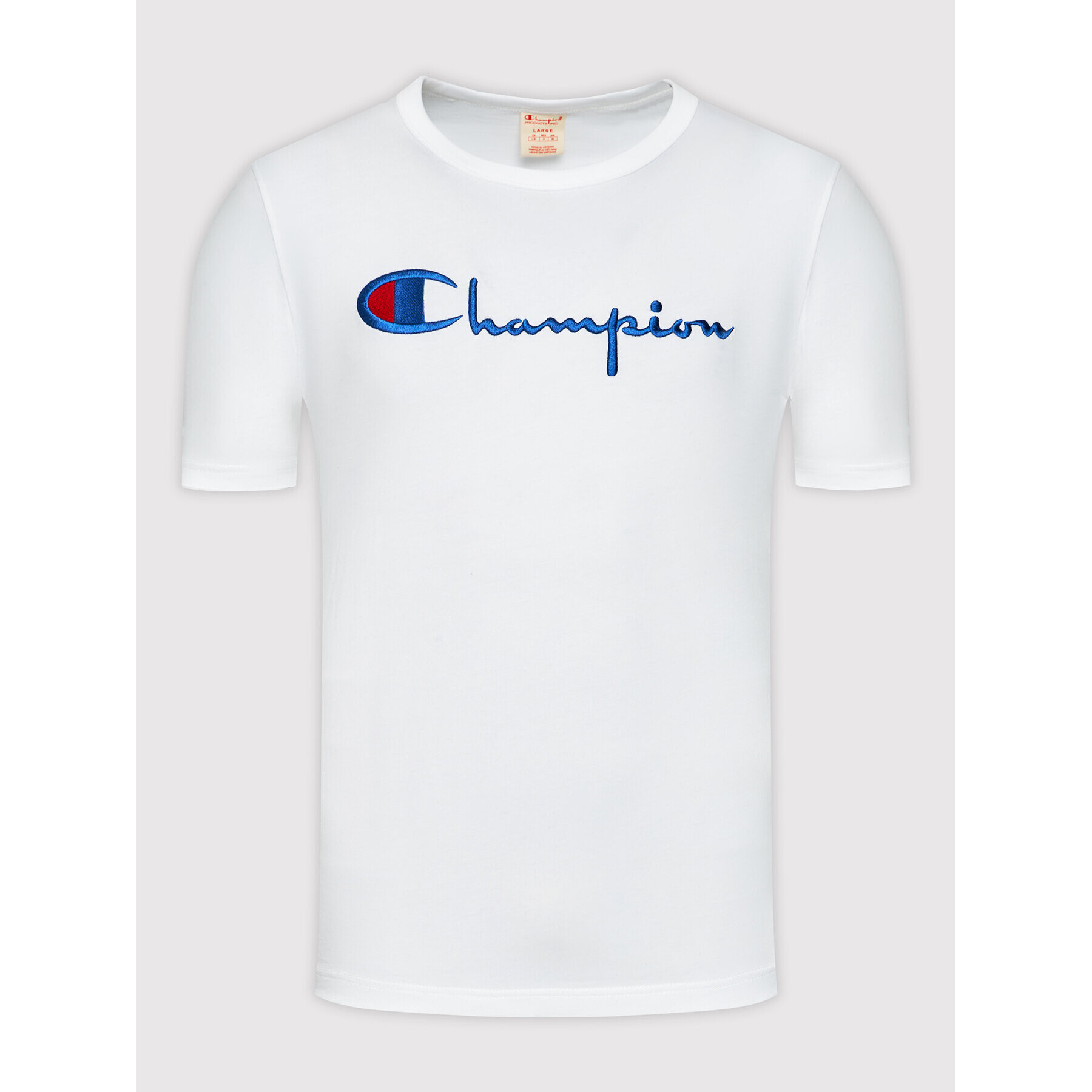 Champion Тишърт Big Script Logo 216547 Бял Regular Fit - Pepit.bg
