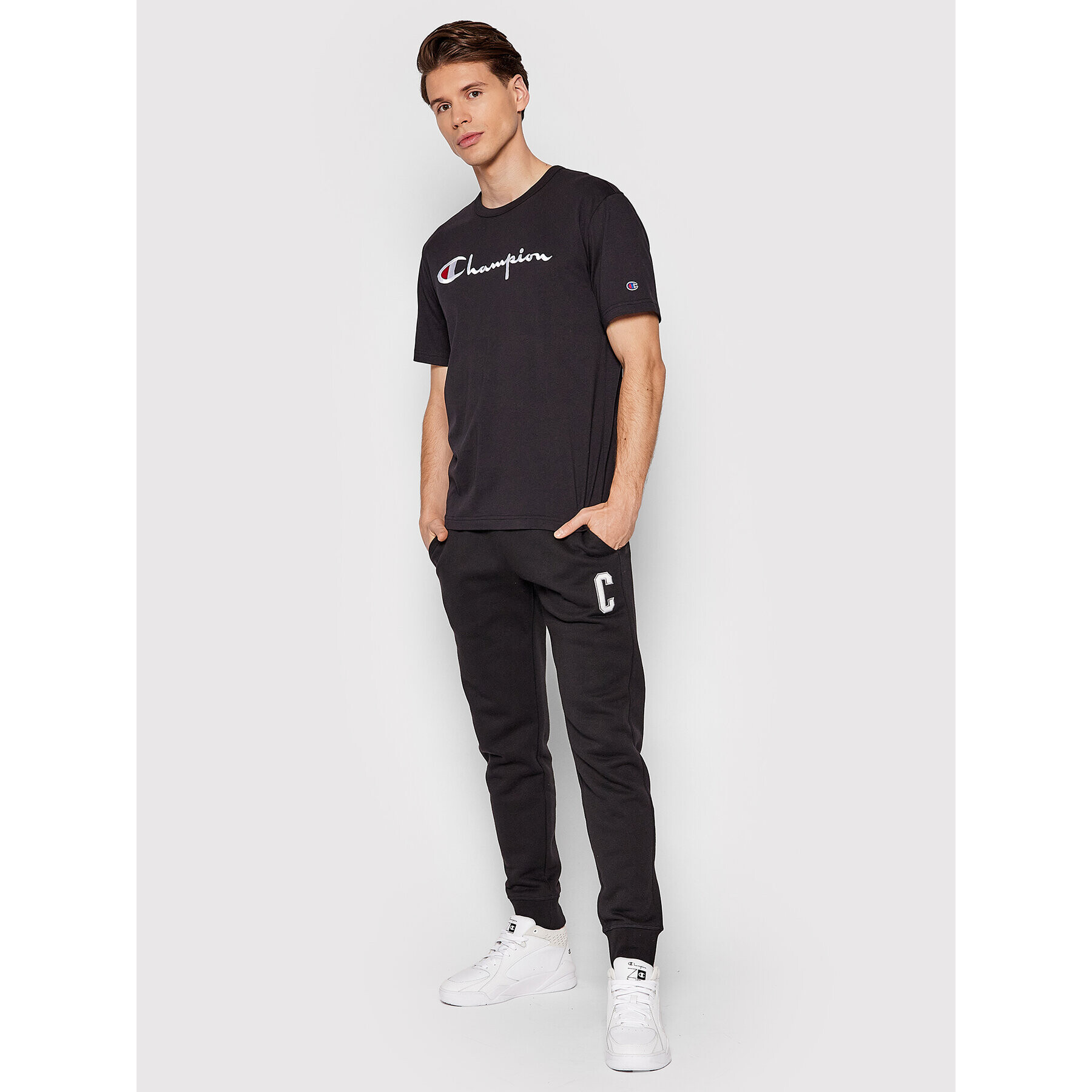 Champion Тишърт Big Script Logo 216547 Черен Comfort Fit - Pepit.bg