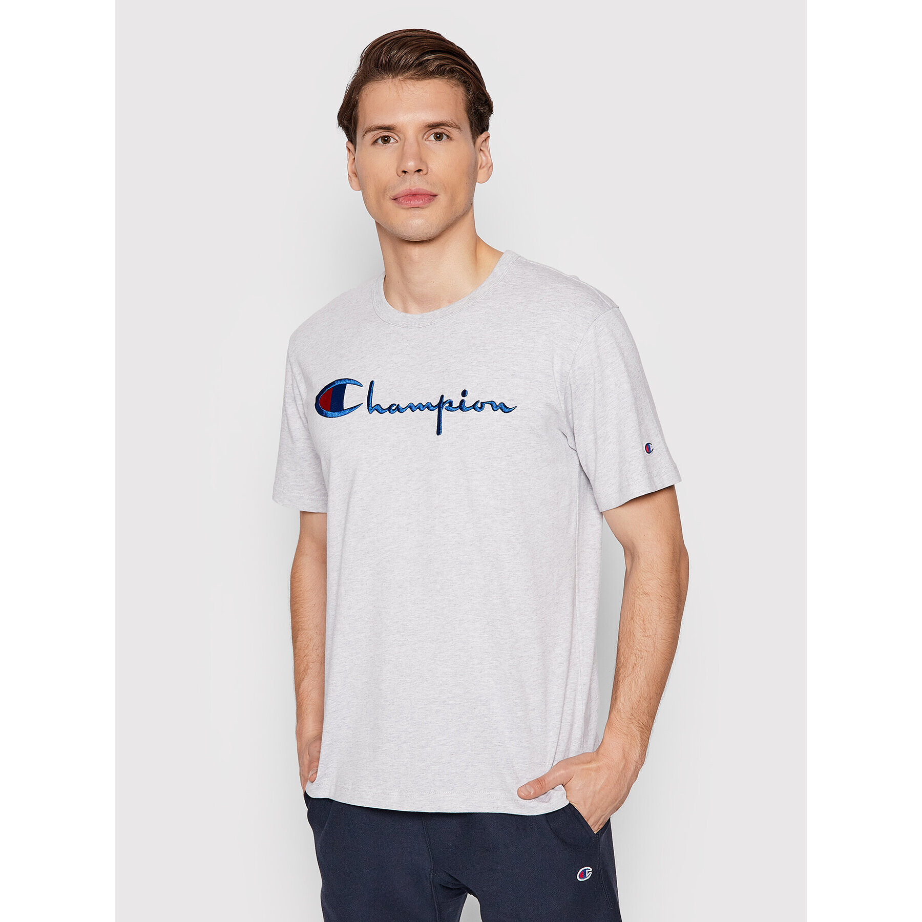 Champion Тишърт Big Script Logo 216547 Сив Comfort Fit - Pepit.bg