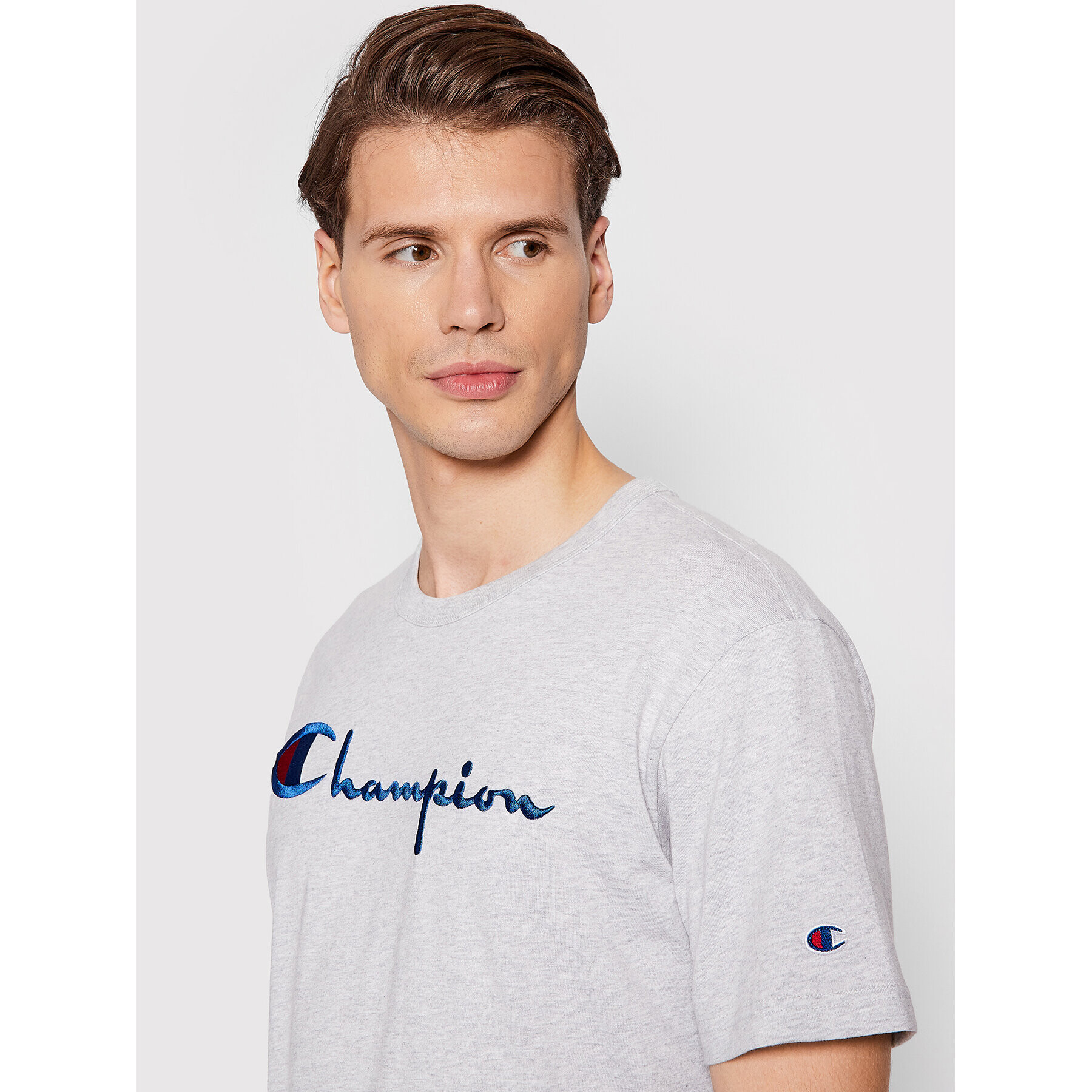 Champion Тишърт Big Script Logo 216547 Сив Comfort Fit - Pepit.bg