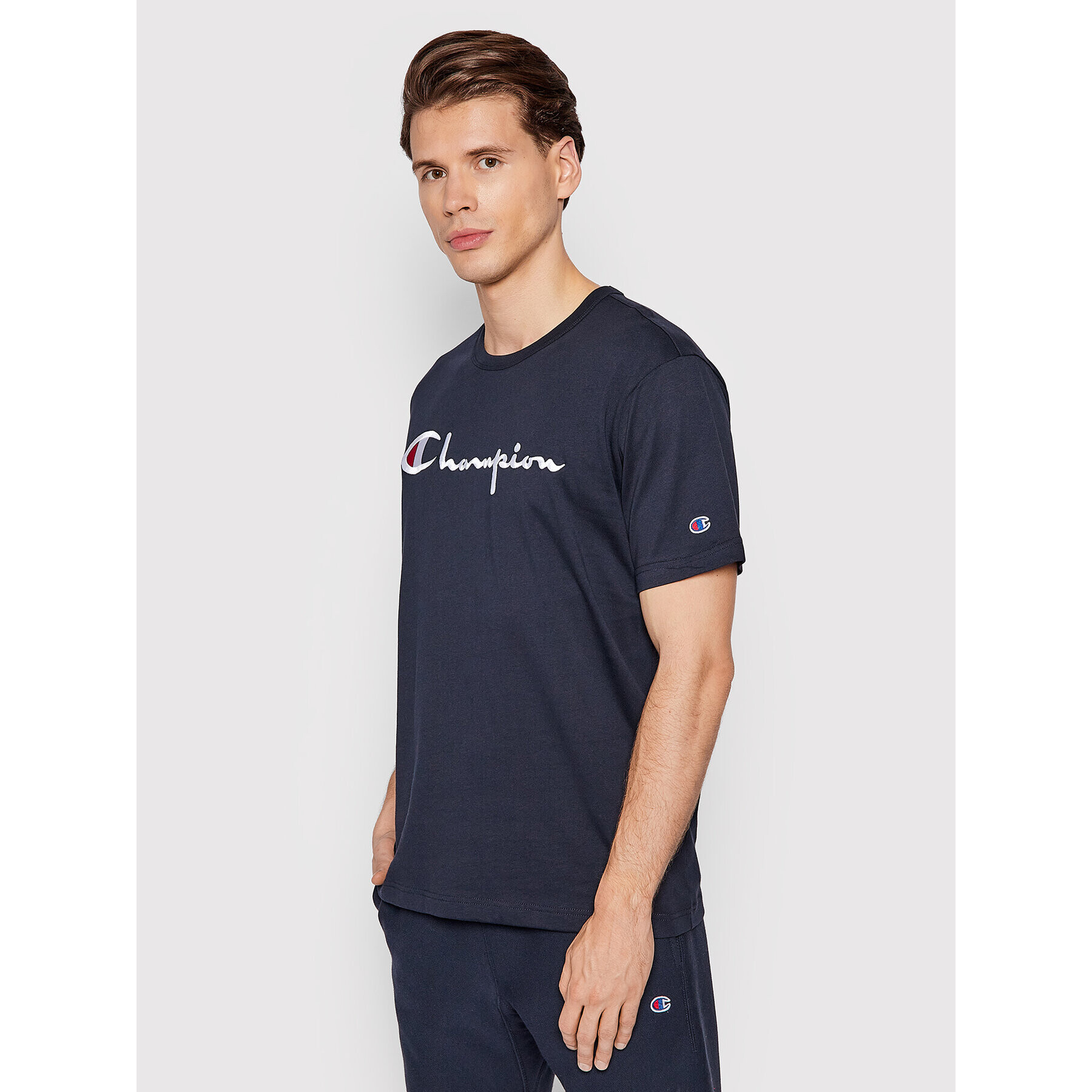 Champion Тишърт Big Script Logo 216547 Тъмносин Regular Fit - Pepit.bg