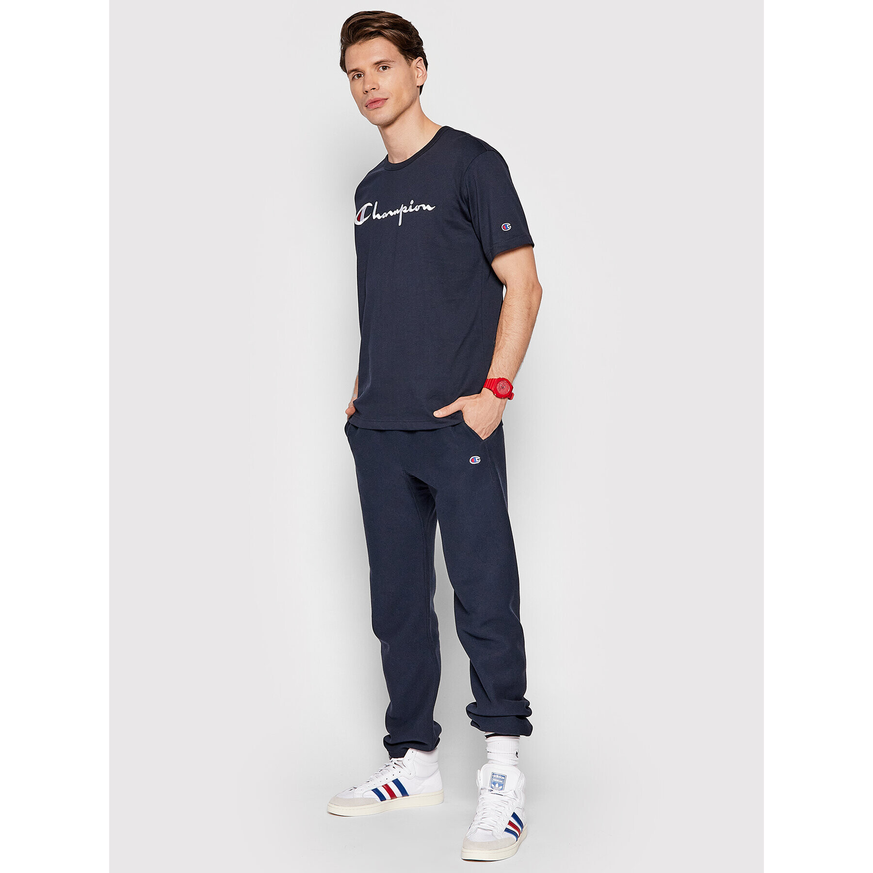 Champion Тишърт Big Script Logo 216547 Тъмносин Regular Fit - Pepit.bg