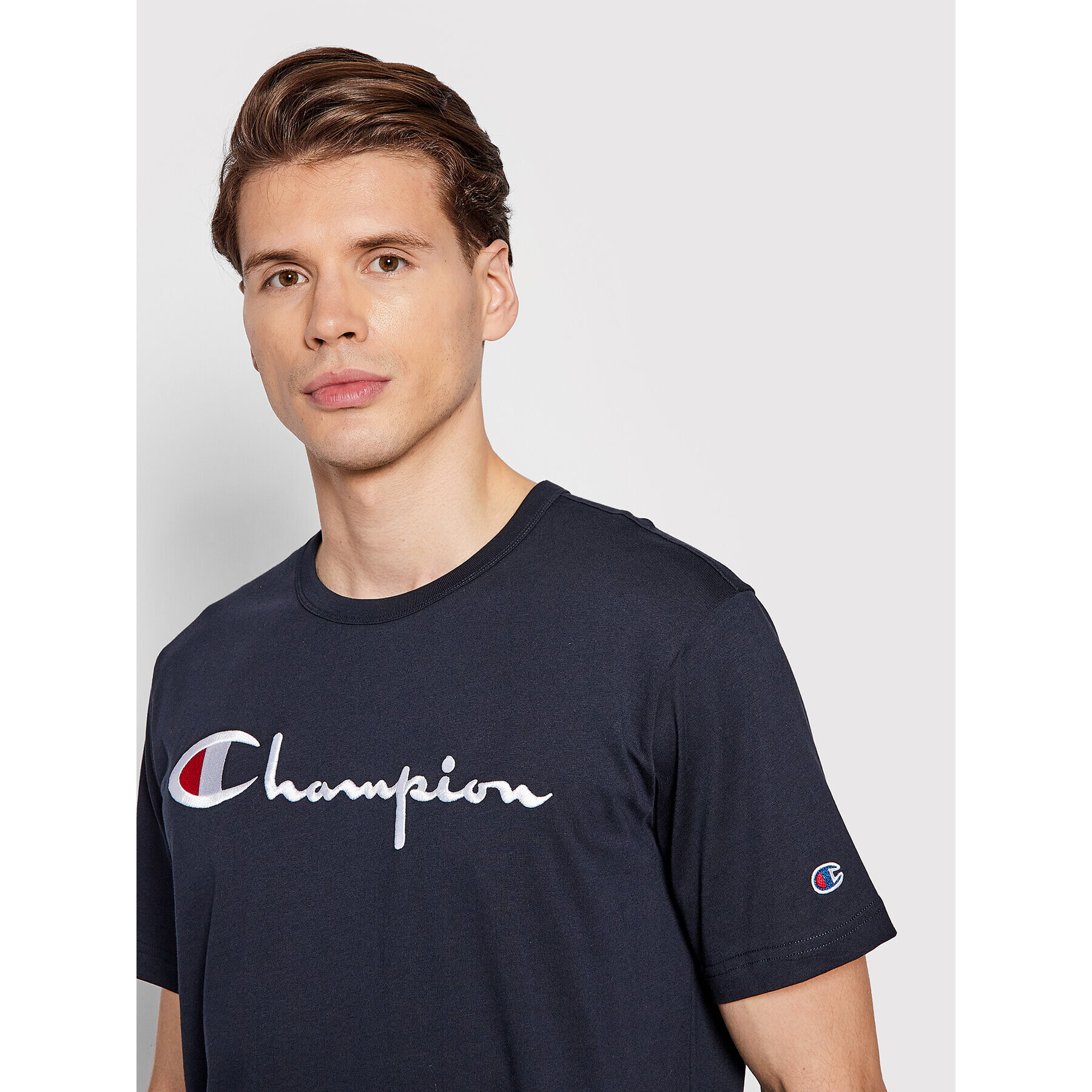 Champion Тишърт Big Script Logo 216547 Тъмносин Regular Fit - Pepit.bg