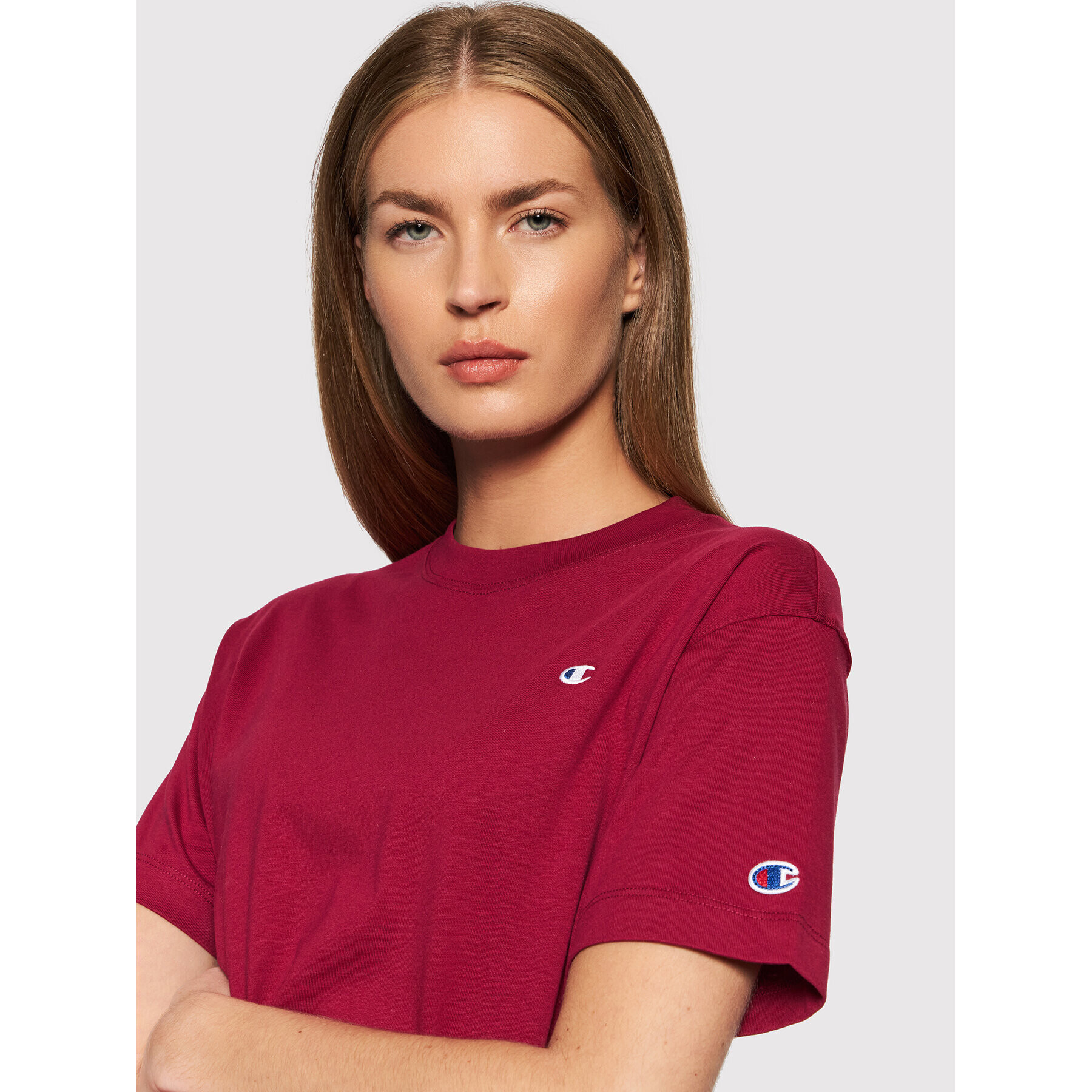 Champion Тишърт C Logo Cropped 114129 Бордо Custom Fit - Pepit.bg