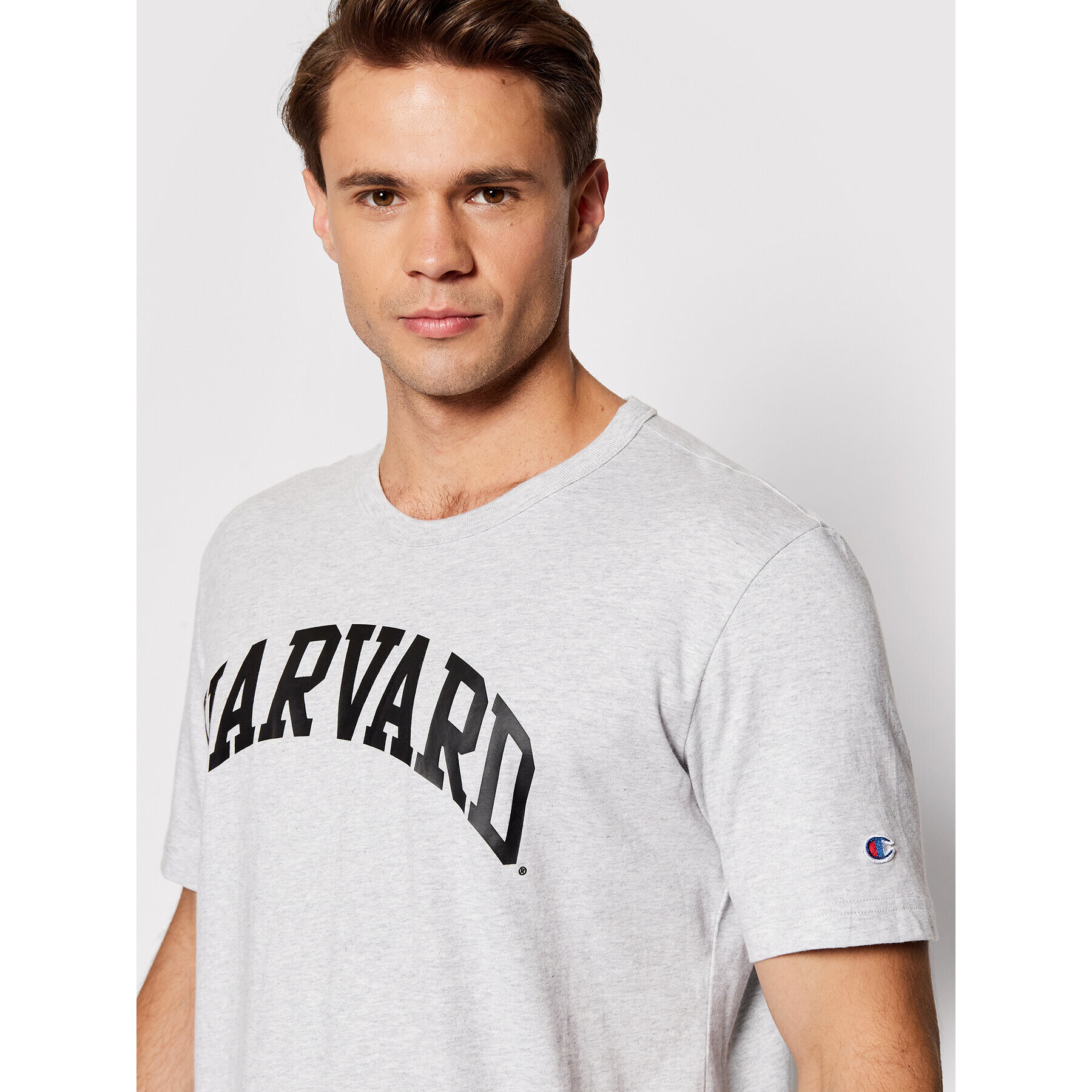 Champion Тишърт College Print 218032 Сив Custom Fit - Pepit.bg