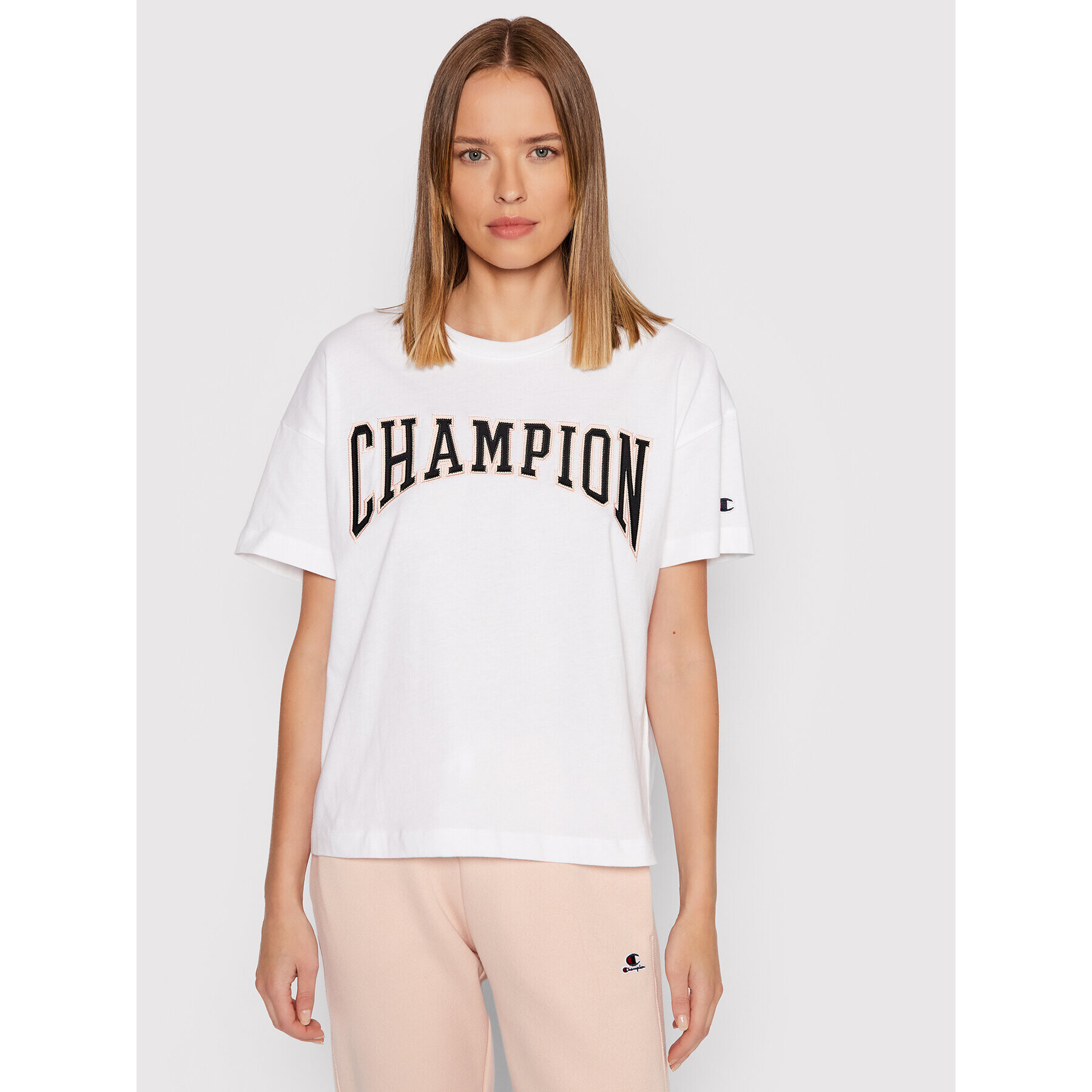 Champion Тишърт Collegiate Logo 114526 Бял Oversize - Pepit.bg