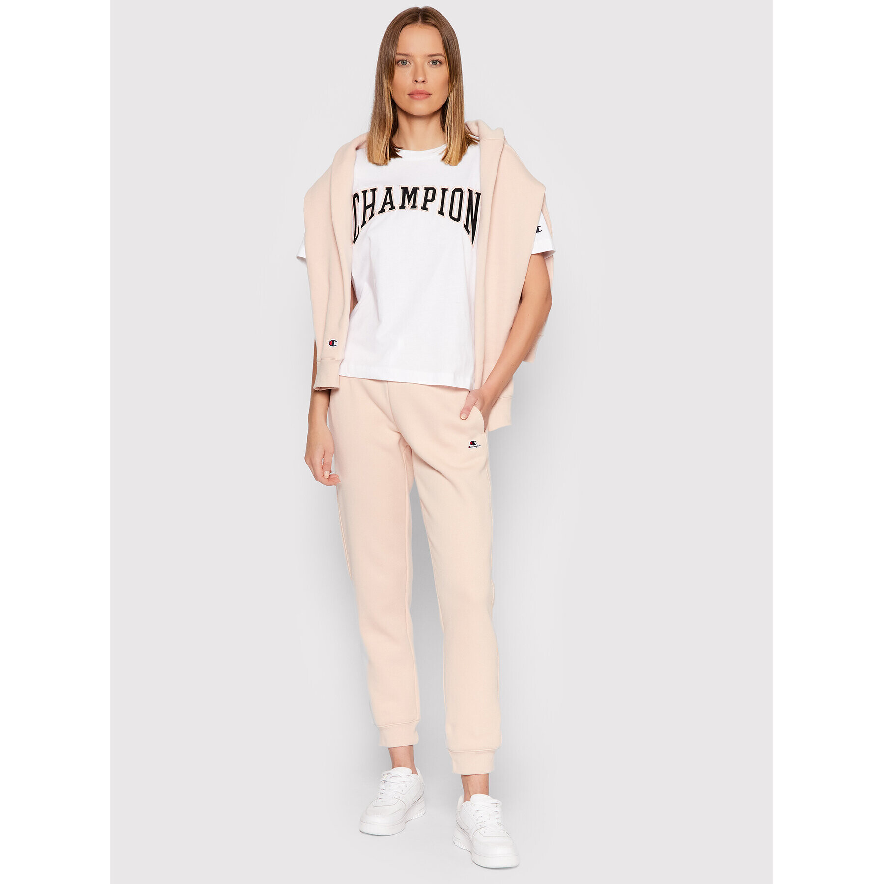 Champion Тишърт Collegiate Logo 114526 Бял Oversize - Pepit.bg