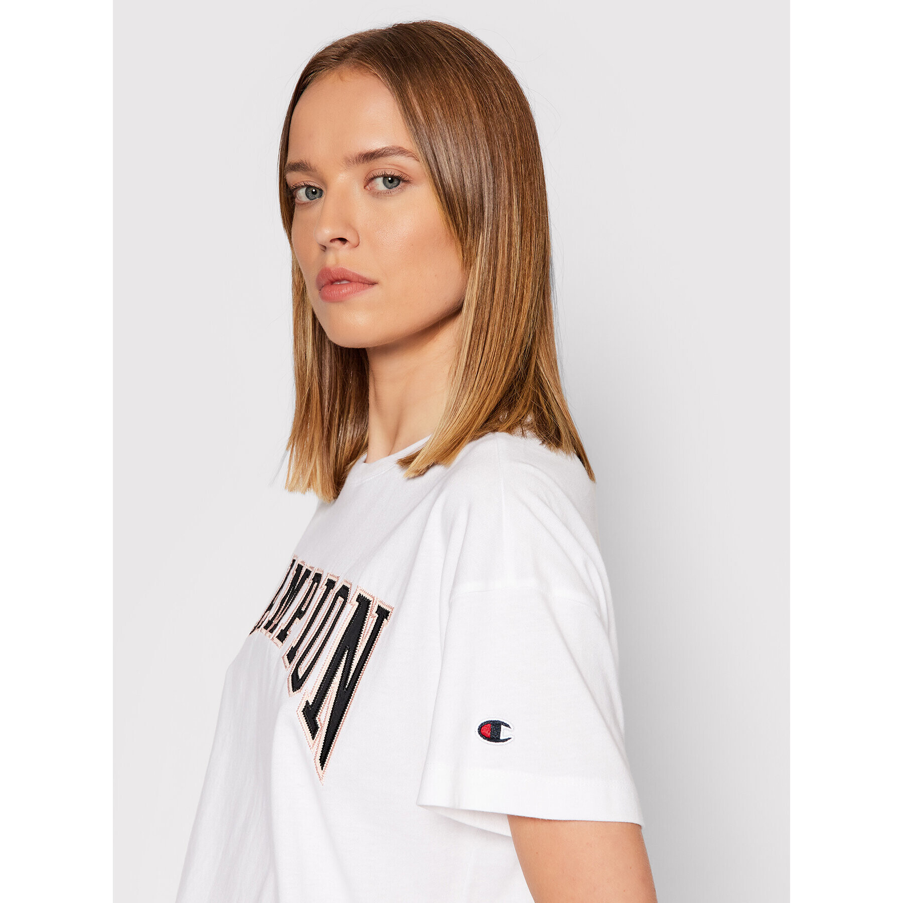 Champion Тишърт Collegiate Logo 114526 Бял Oversize - Pepit.bg