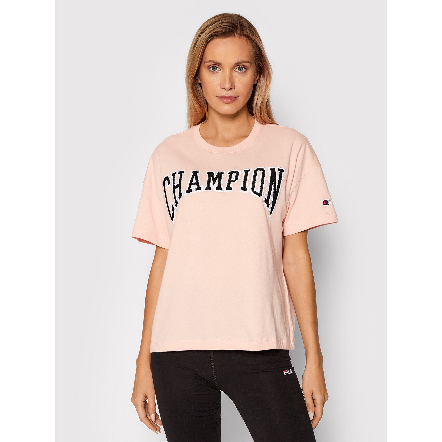 Champion Тишърт Collegiate Logo 114526 Розов Oversize - Pepit.bg