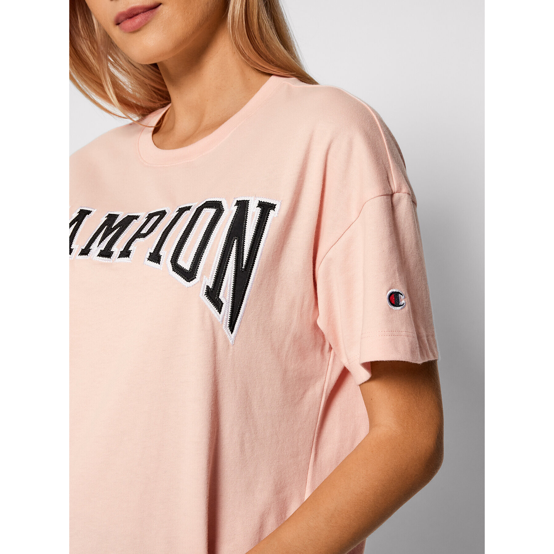 Champion Тишърт Collegiate Logo 114526 Розов Oversize - Pepit.bg