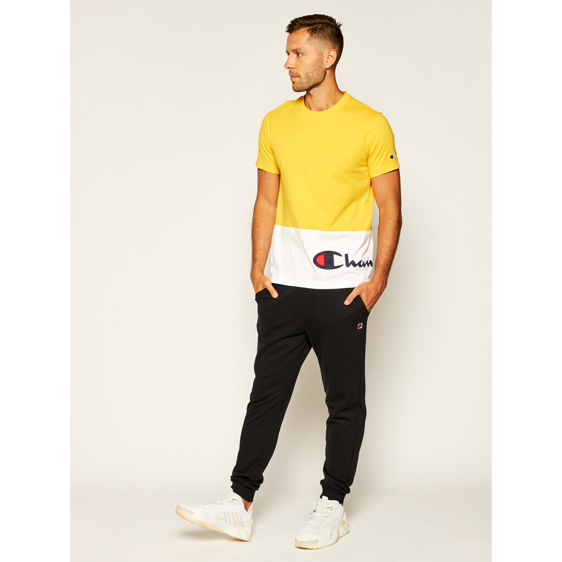 Champion Тишърт Colour Block Wraparound Logo 214208 Жълт Regular Fit - Pepit.bg