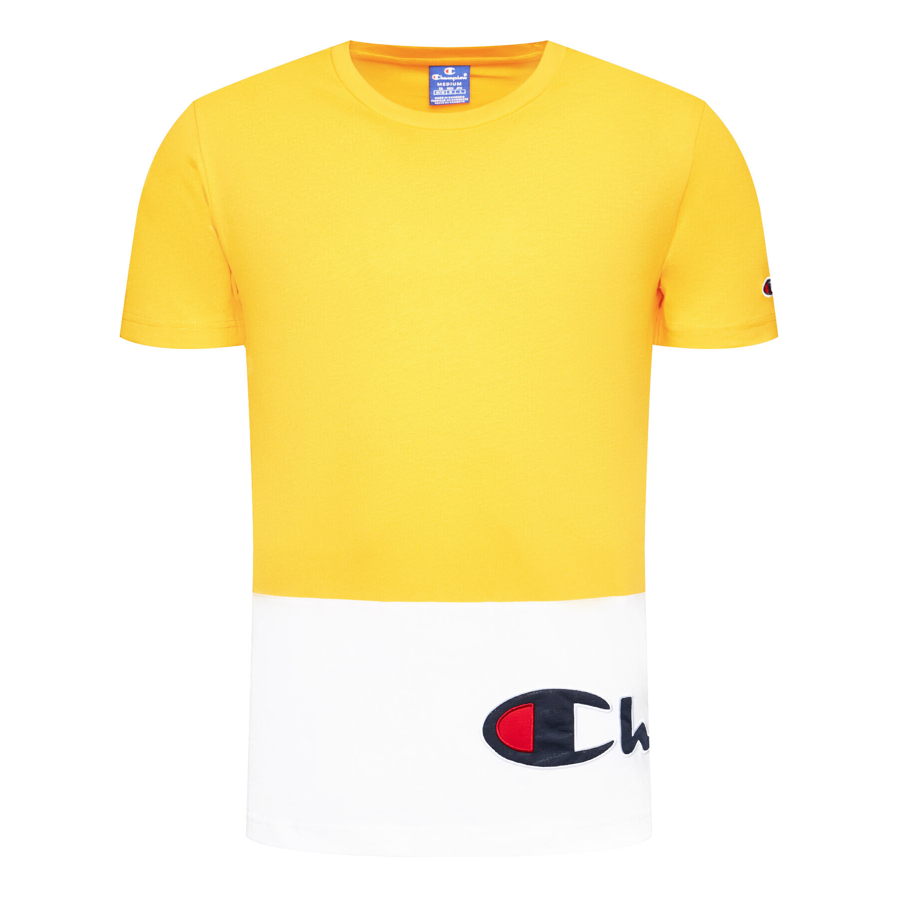 Champion Тишърт Colour Block Wraparound Logo 214208 Жълт Regular Fit - Pepit.bg