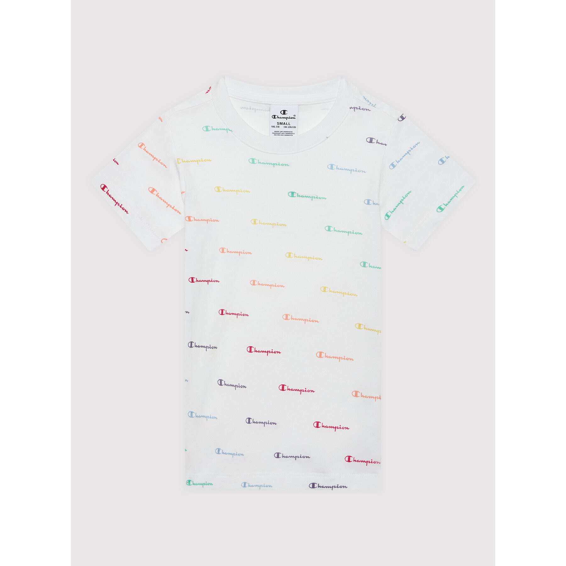 Champion Тишърт Contrast Stript Logo 404312 Бял Regular Fit - Pepit.bg
