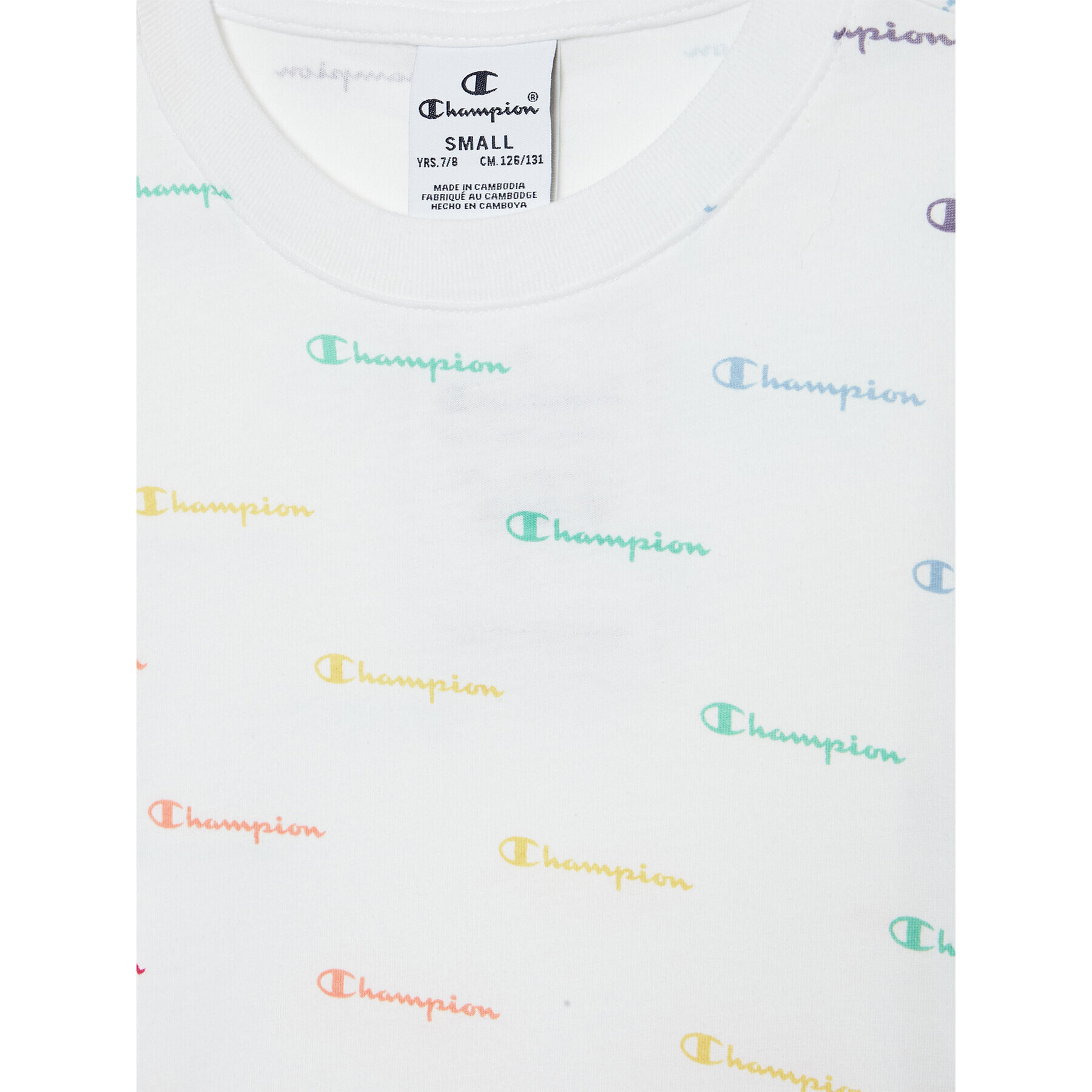 Champion Тишърт Contrast Stript Logo 404312 Бял Regular Fit - Pepit.bg