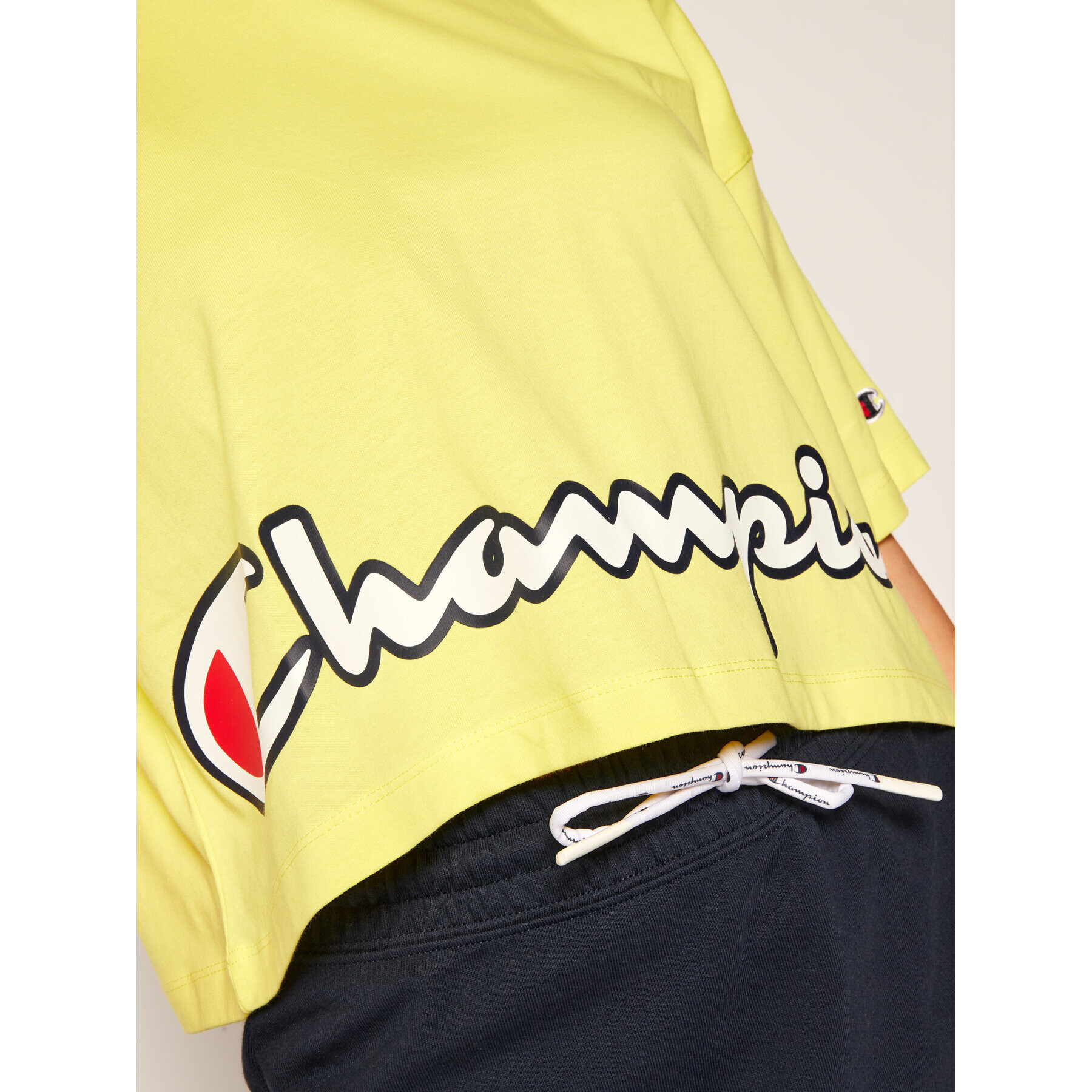 Champion Тишърт Cropped Script Logo Print Boxy 112655 Жълт Oversize - Pepit.bg