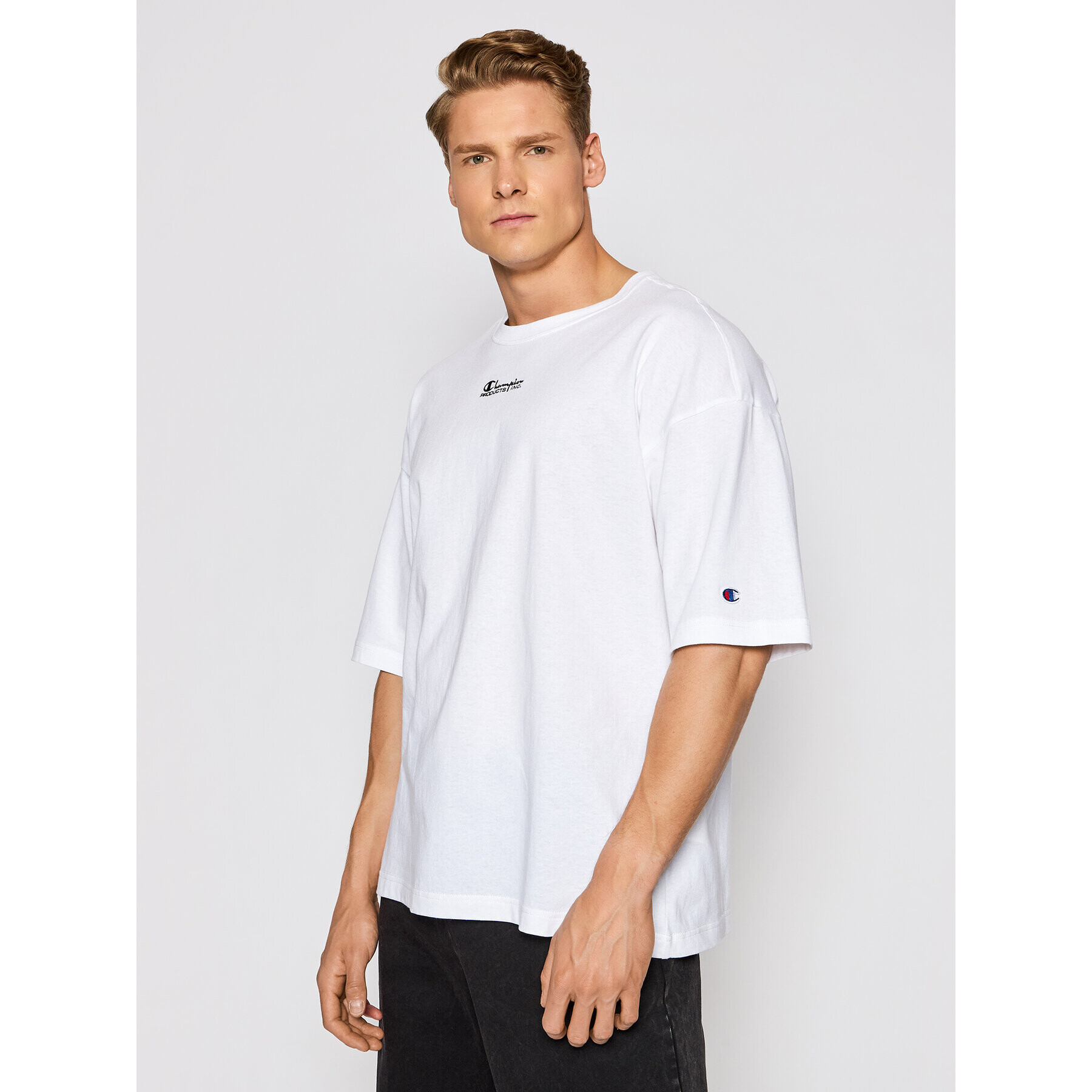 Champion Тишърт Deconstructed C Logo 214420 Бял Custom Fit - Pepit.bg