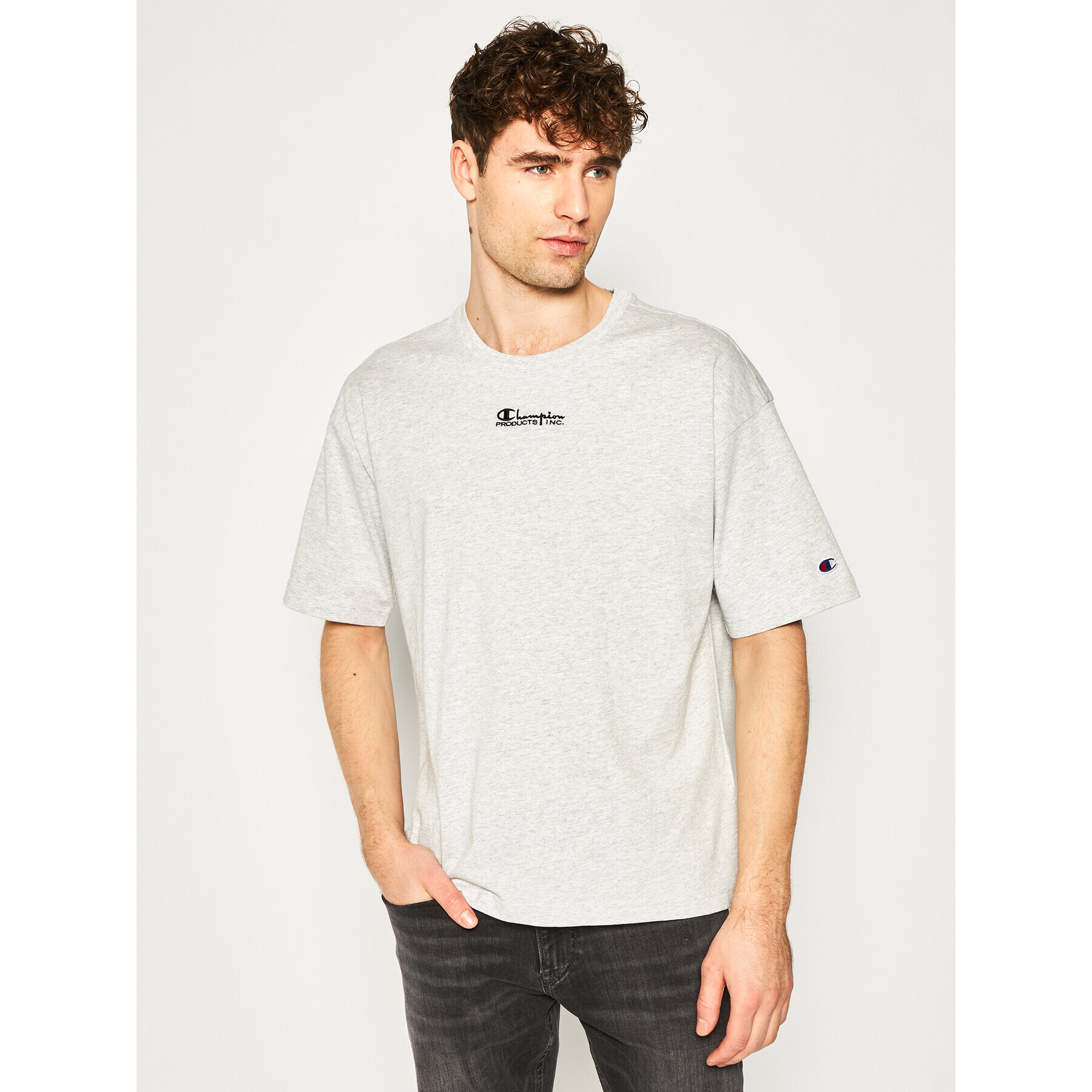 Champion Тишърт Deconstructed C Logo 214420 Сив Muscle Fit - Pepit.bg