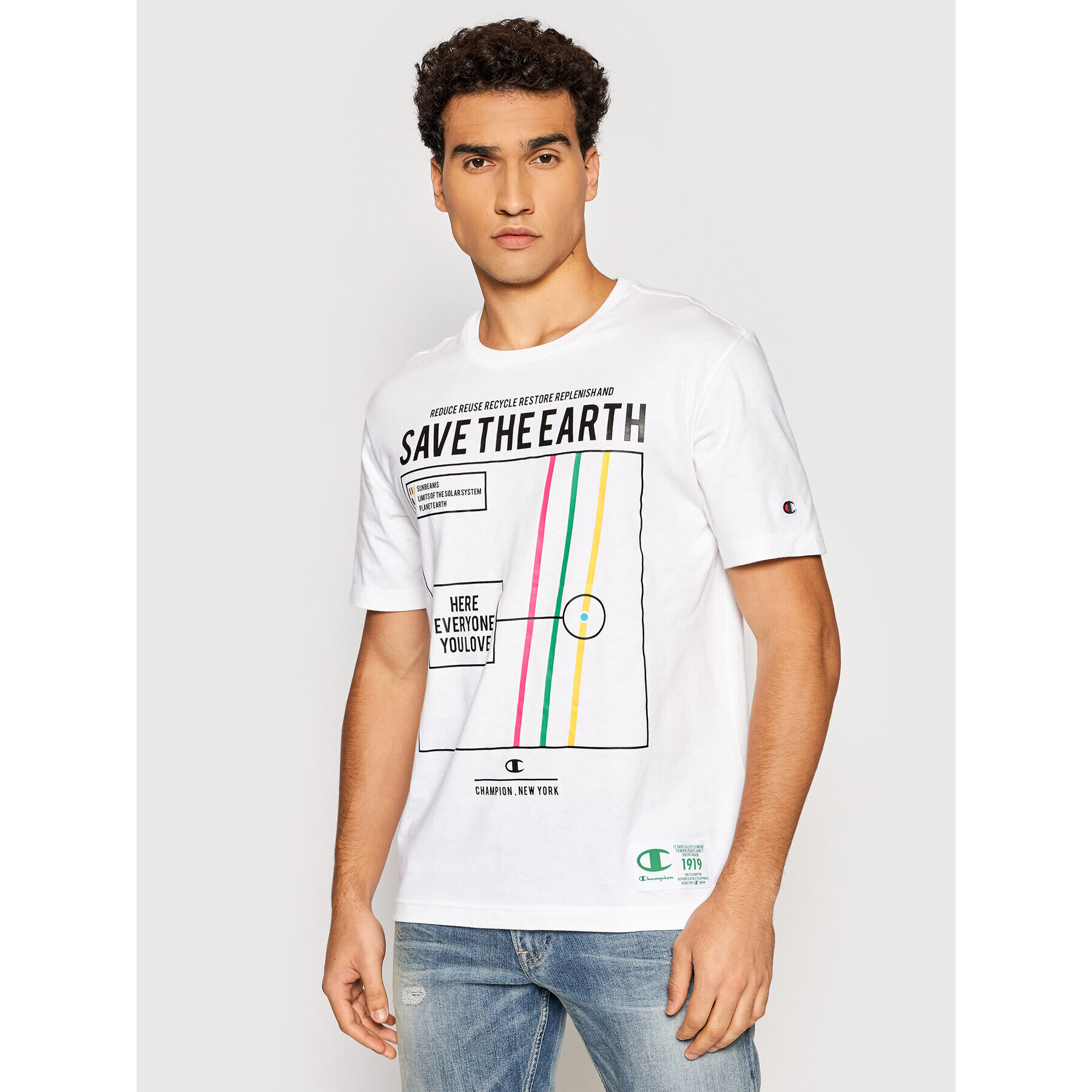 Champion Тишърт Eco Graphic Print 216963 Бял Comfort Fit - Pepit.bg