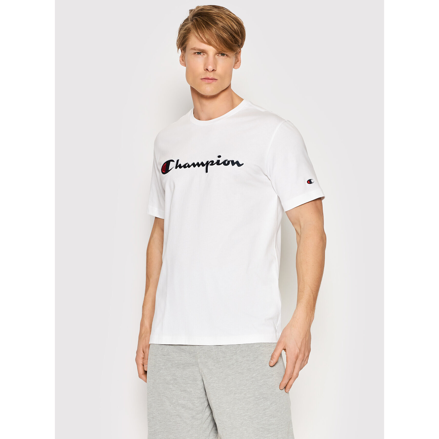 Champion Тишърт Embroidered 217814 Бял Regular Fit - Pepit.bg