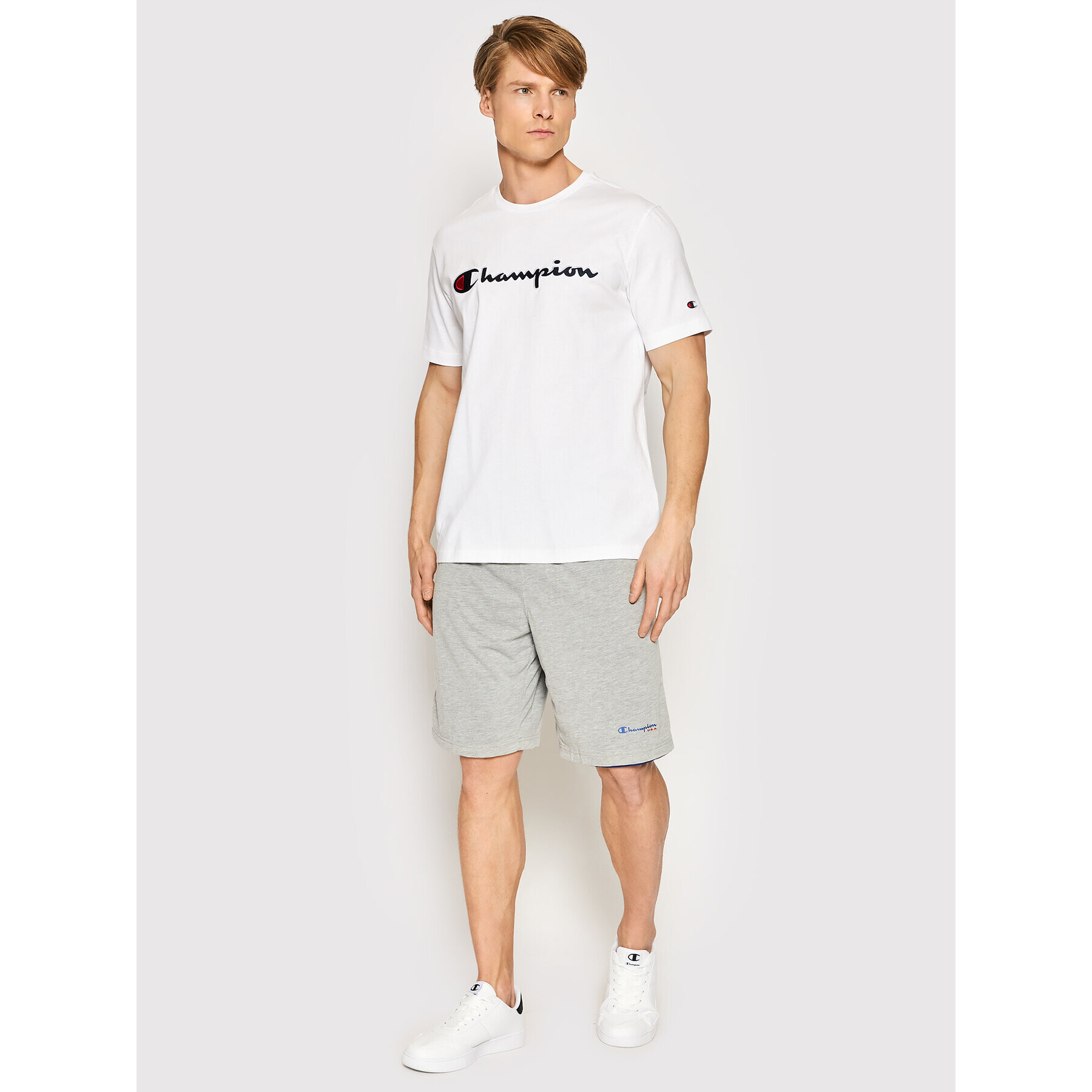 Champion Тишърт Embroidered 217814 Бял Regular Fit - Pepit.bg