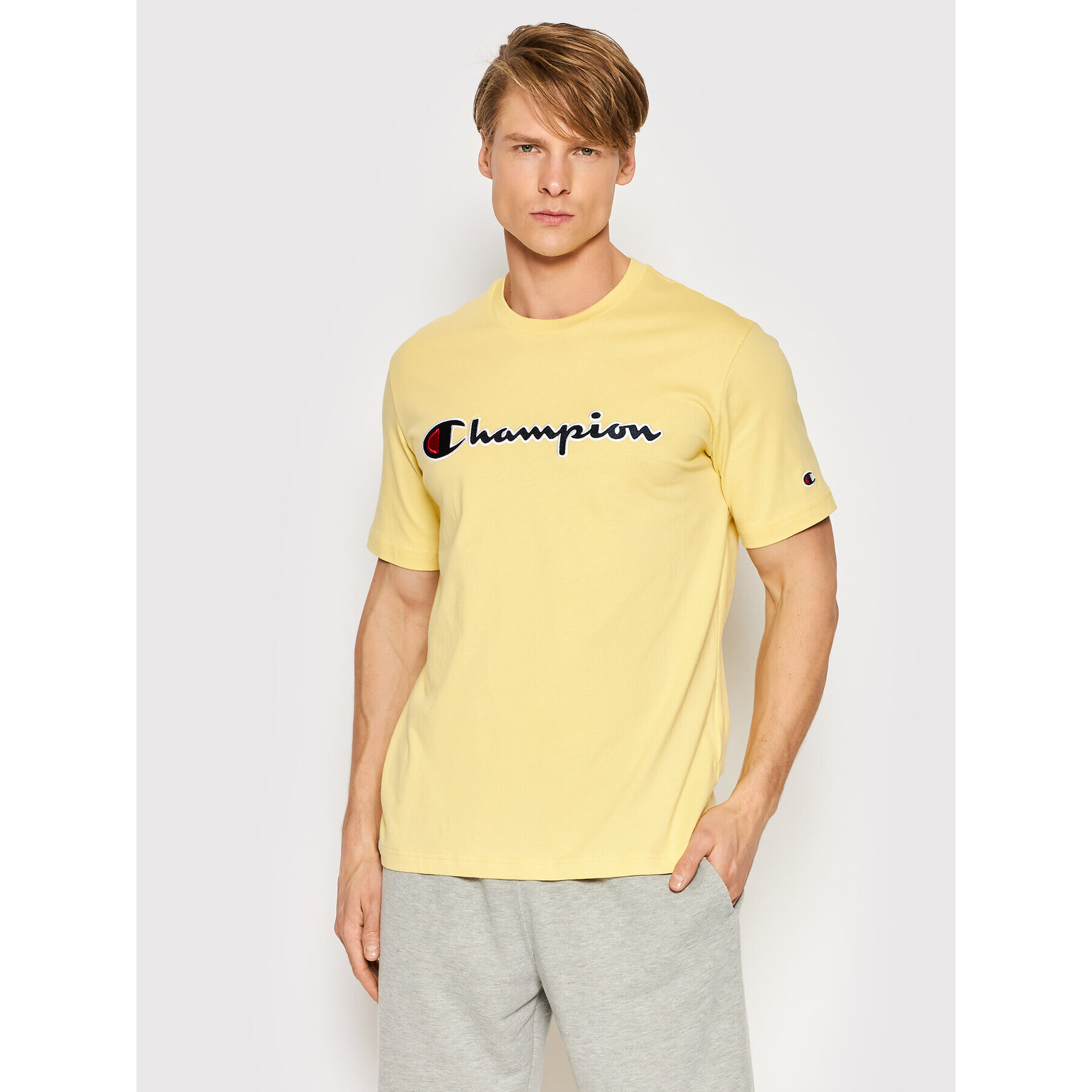 Champion Тишърт Embroidered 217814 Жълт Regular Fit - Pepit.bg