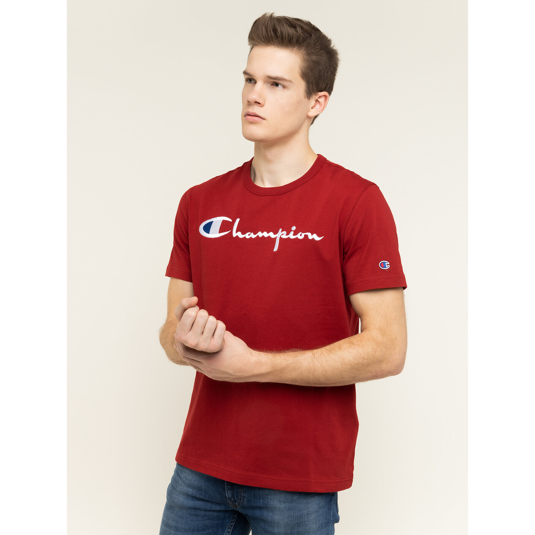 Champion Тишърт Embroidered Script Logo 210972 Бордо Regular Fit - Pepit.bg