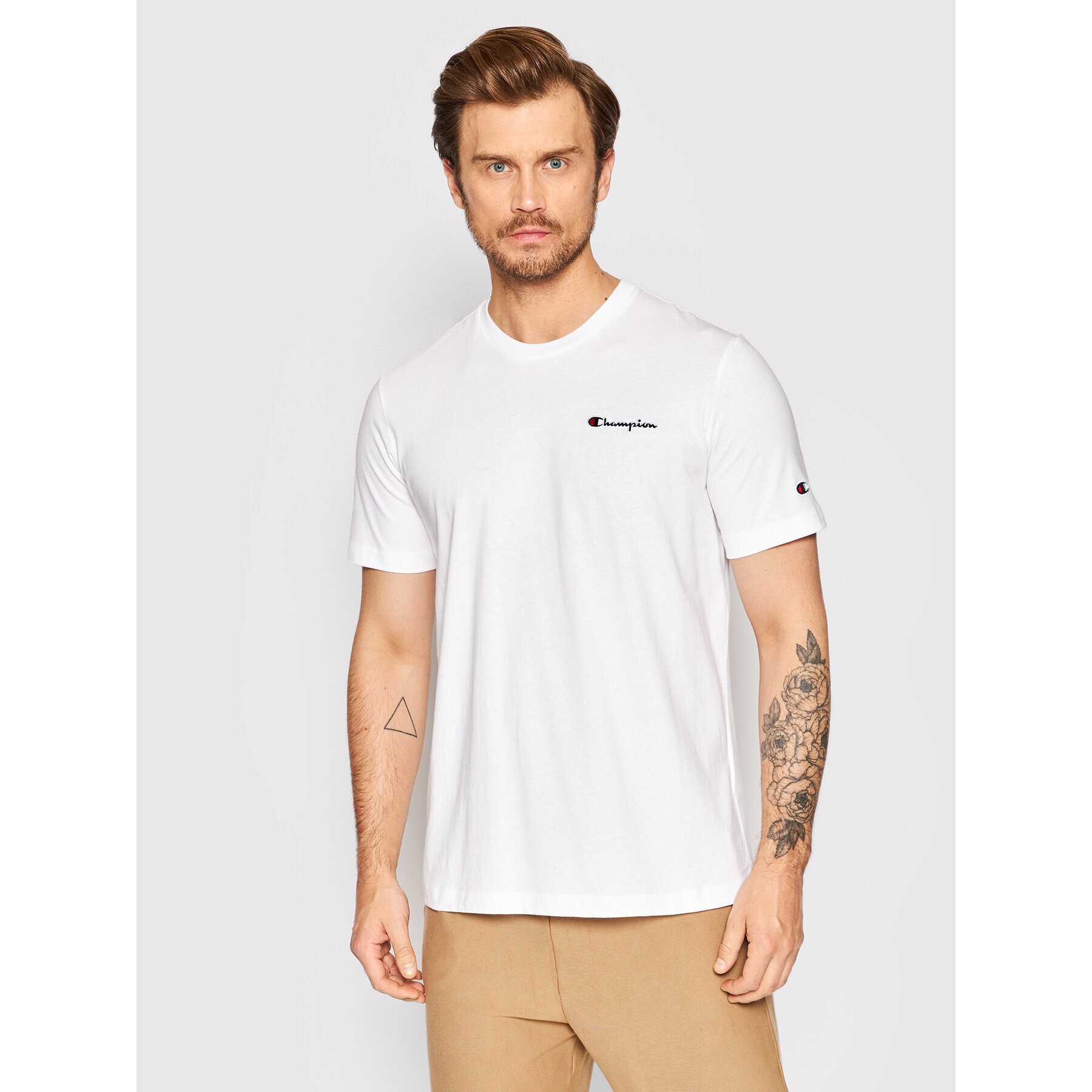 Champion Тишърт Embroidered Script Logo 217813 Бял Regular Fit - Pepit.bg