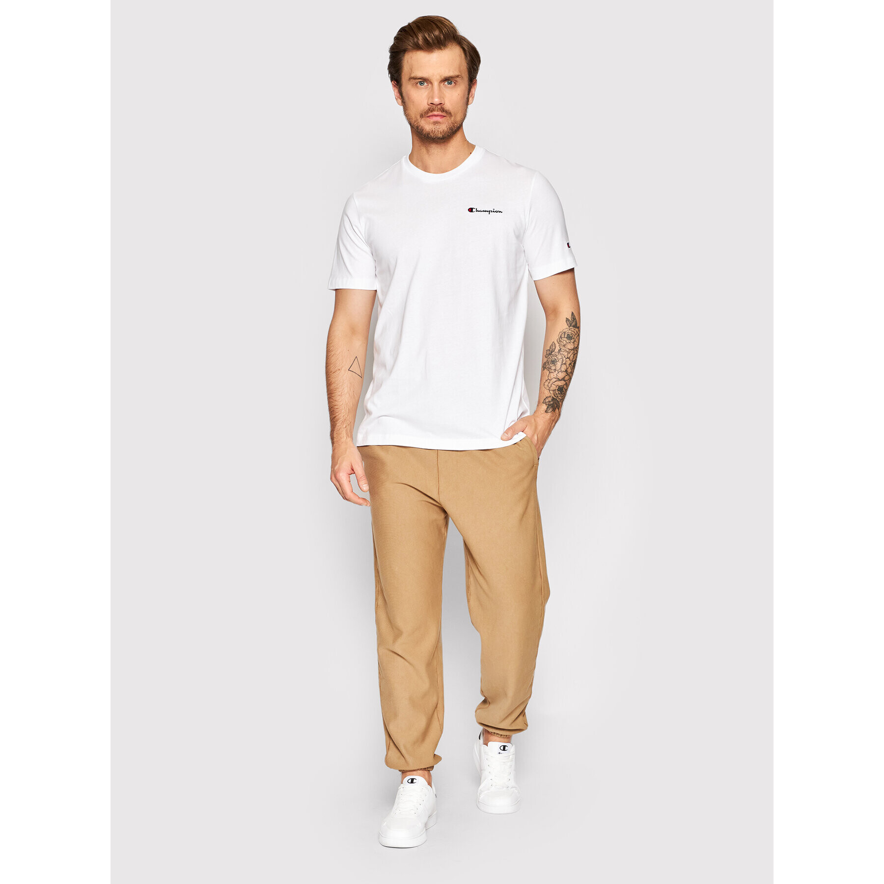 Champion Тишърт Embroidered Script Logo 217813 Бял Regular Fit - Pepit.bg