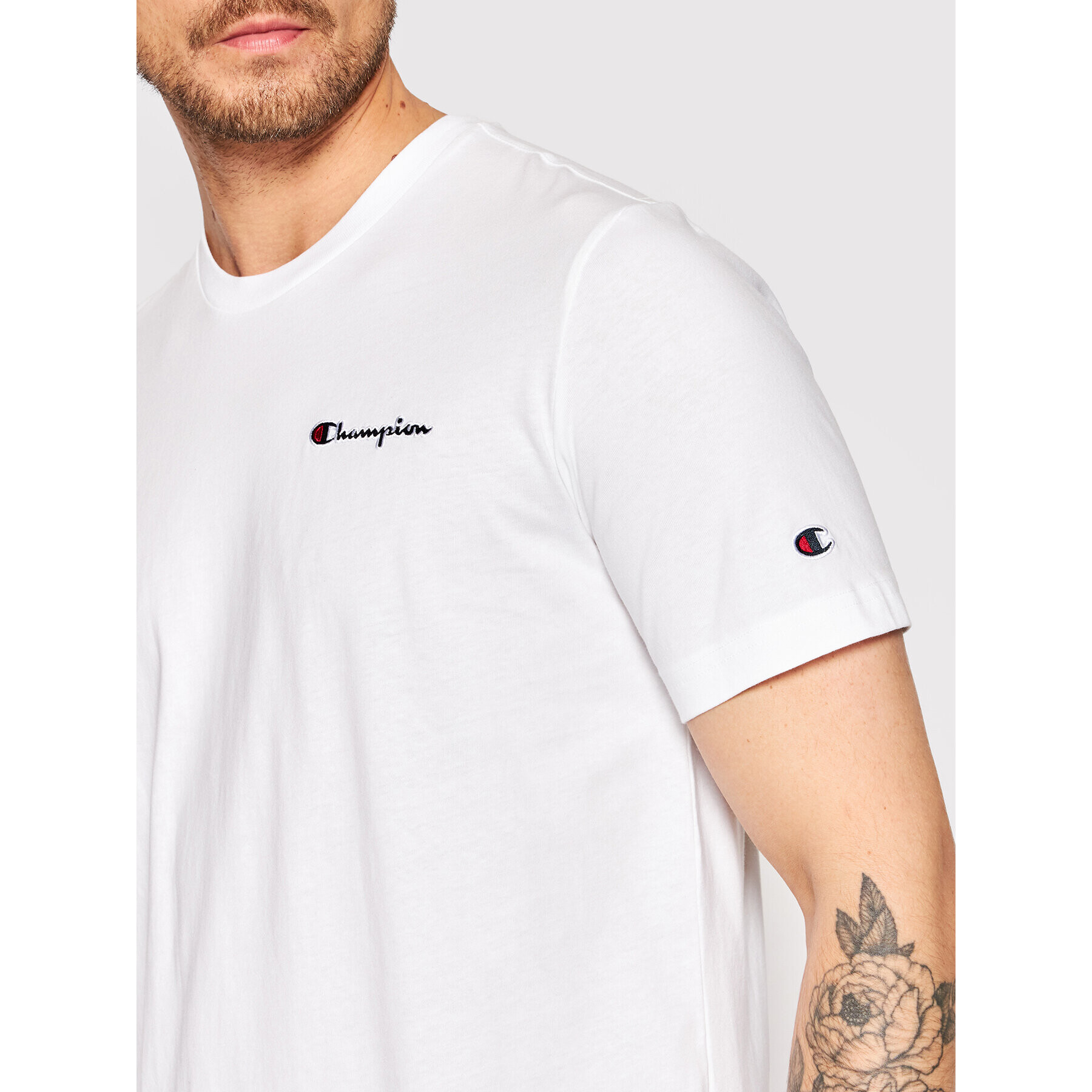 Champion Тишърт Embroidered Script Logo 217813 Бял Regular Fit - Pepit.bg
