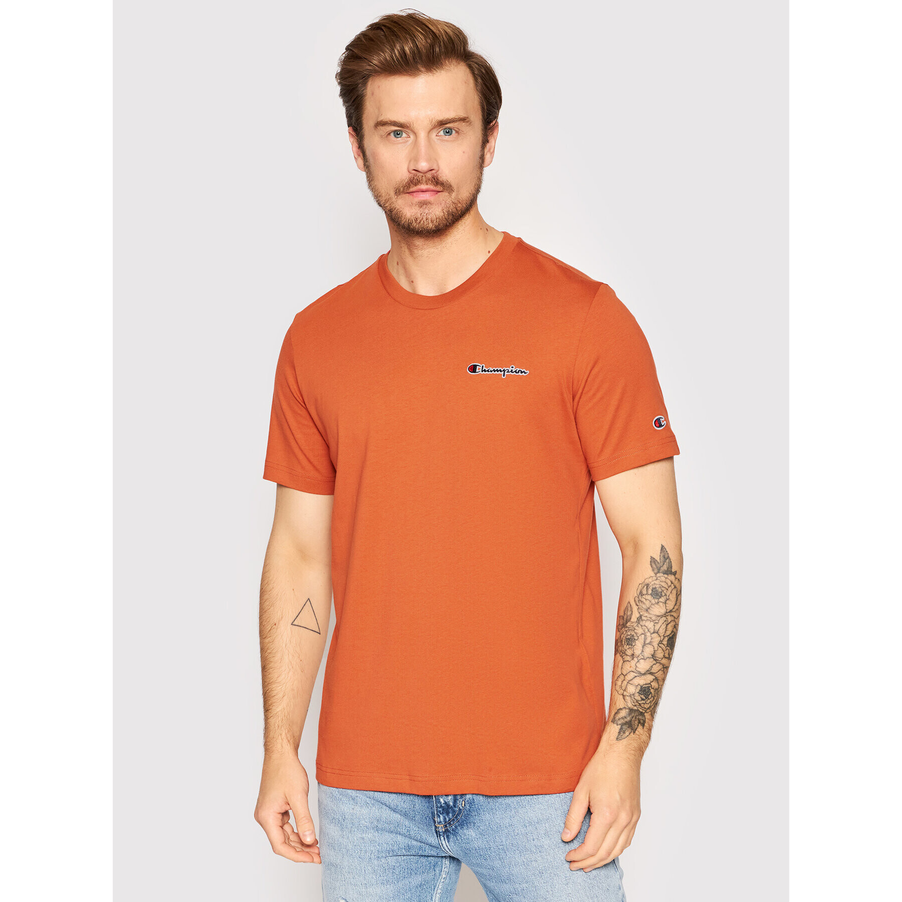 Champion Тишърт Embroidered Script Logo 217813 Оранжев Comfort Fit - Pepit.bg
