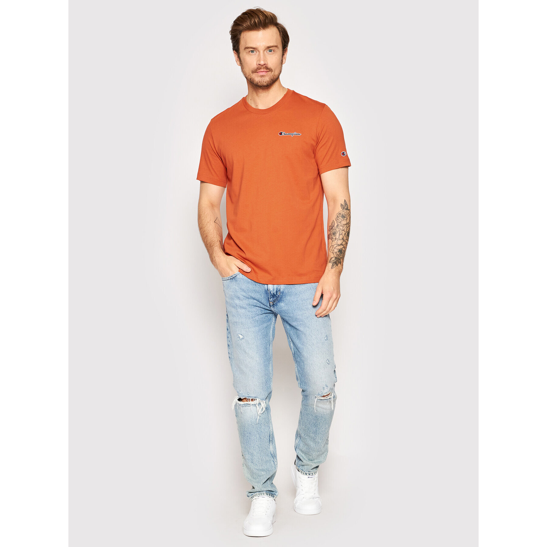 Champion Тишърт Embroidered Script Logo 217813 Оранжев Comfort Fit - Pepit.bg
