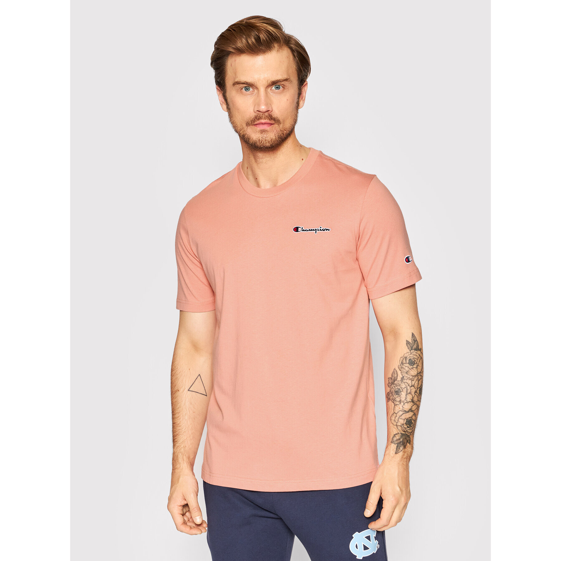 Champion Тишърт Embroidered Script Logo 217813 Розов Comfort Fit - Pepit.bg