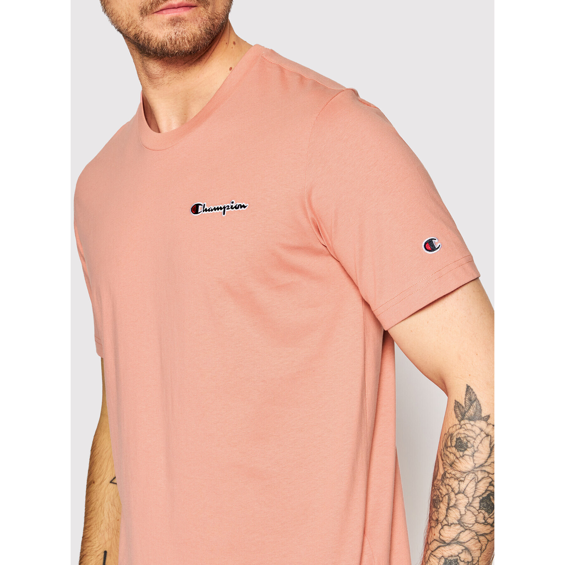 Champion Тишърт Embroidered Script Logo 217813 Розов Comfort Fit - Pepit.bg