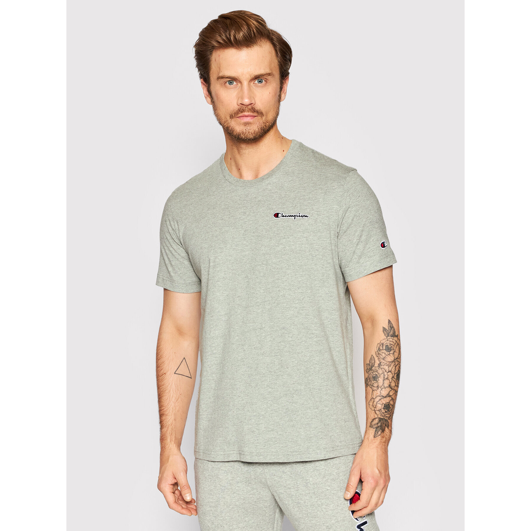 Champion Тишърт Embroidered Script Logo 217813 Сив Comfort Fit - Pepit.bg