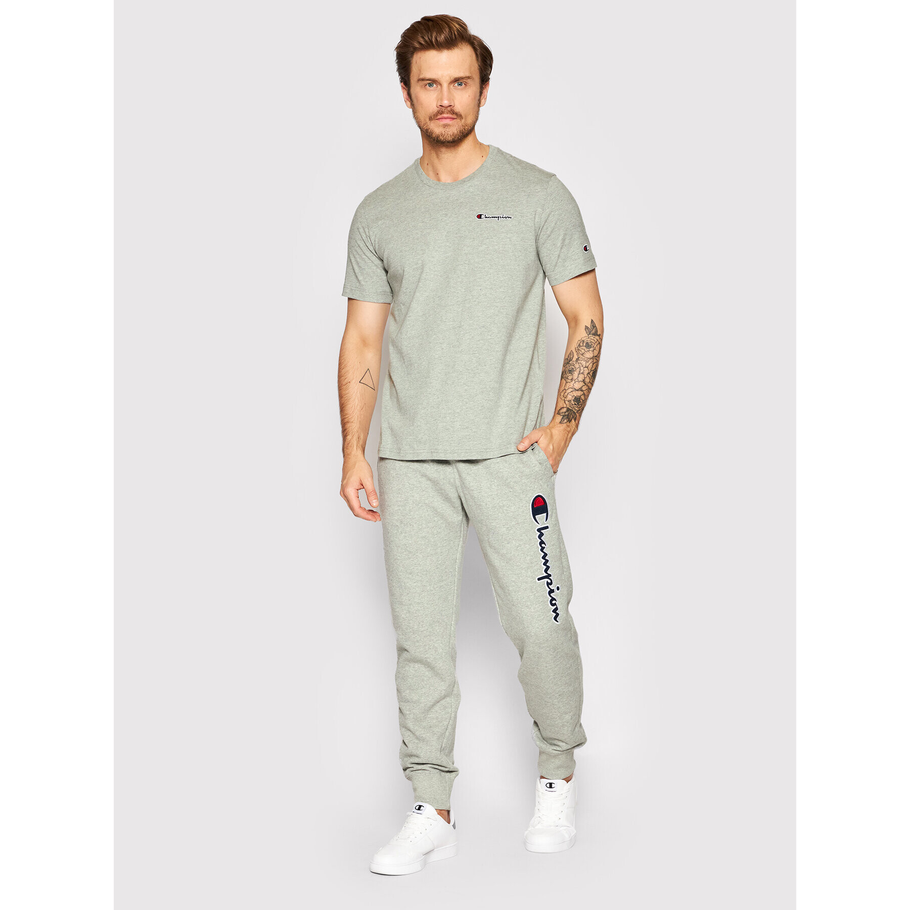Champion Тишърт Embroidered Script Logo 217813 Сив Comfort Fit - Pepit.bg
