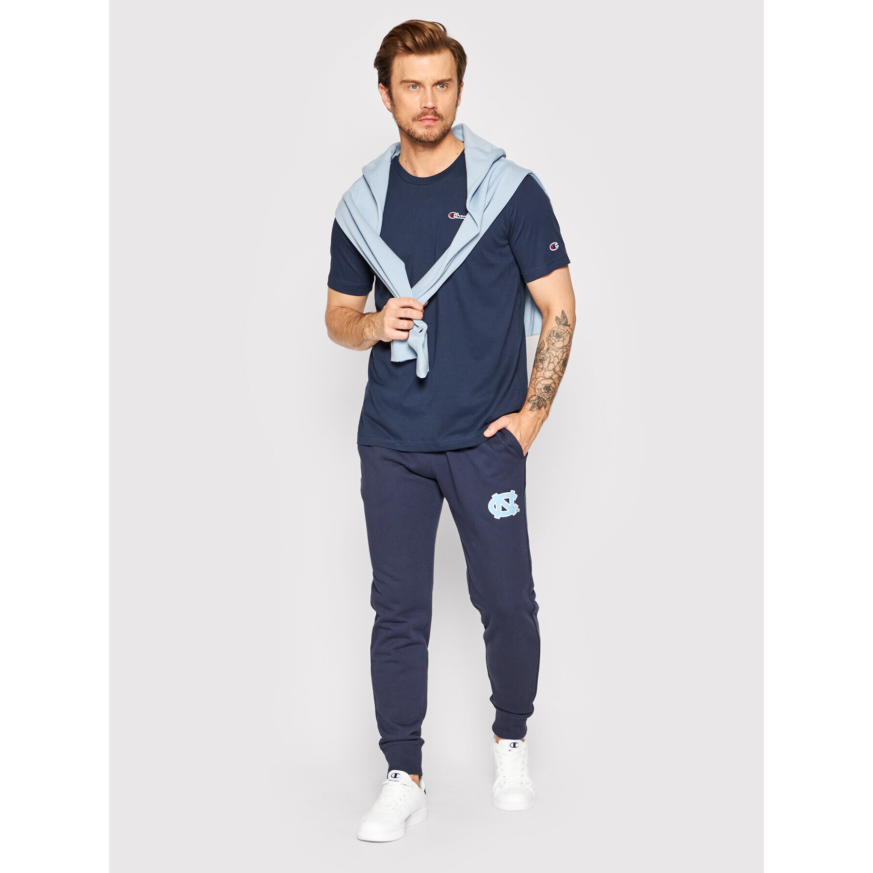 Champion Тишърт Embroidered Script Logo 217813 Тъмносин Comfort Fit - Pepit.bg