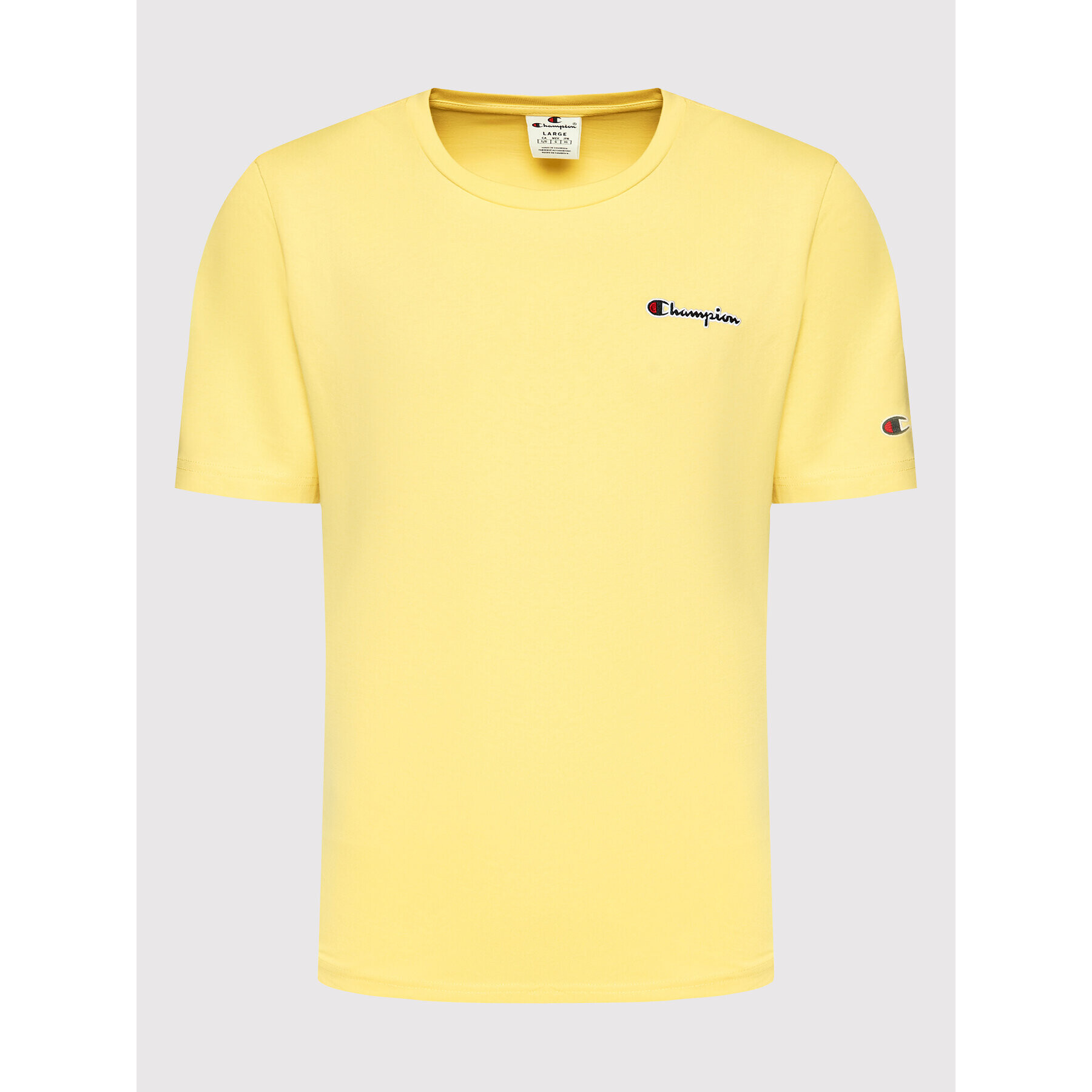 Champion Тишърт Embroidered Script Logo 217813 Жълт Regular Fit - Pepit.bg