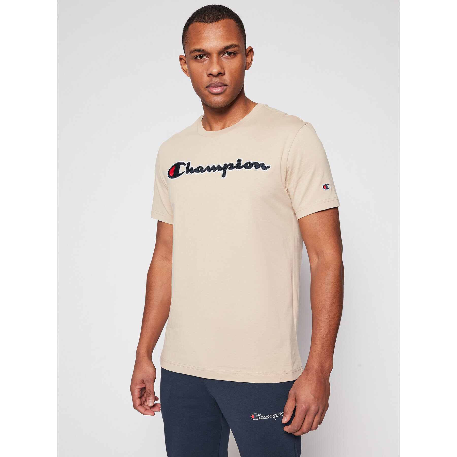 Champion Тишърт Logo 214194 Бежов Comfort Fit - Pepit.bg