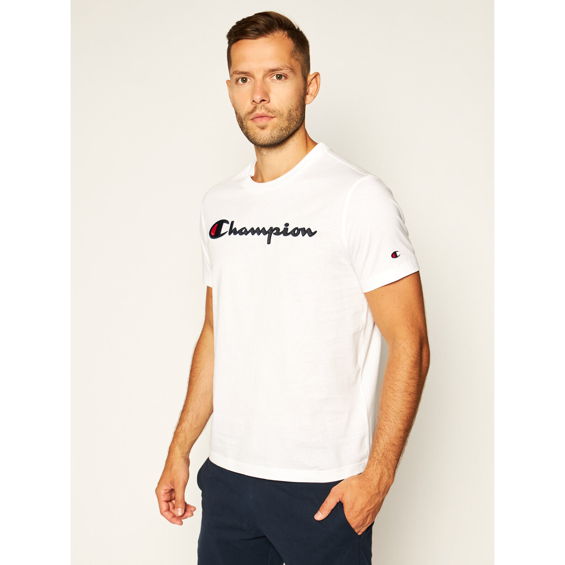 Champion Тишърт Logo 214194 Бял Comfort Fit - Pepit.bg