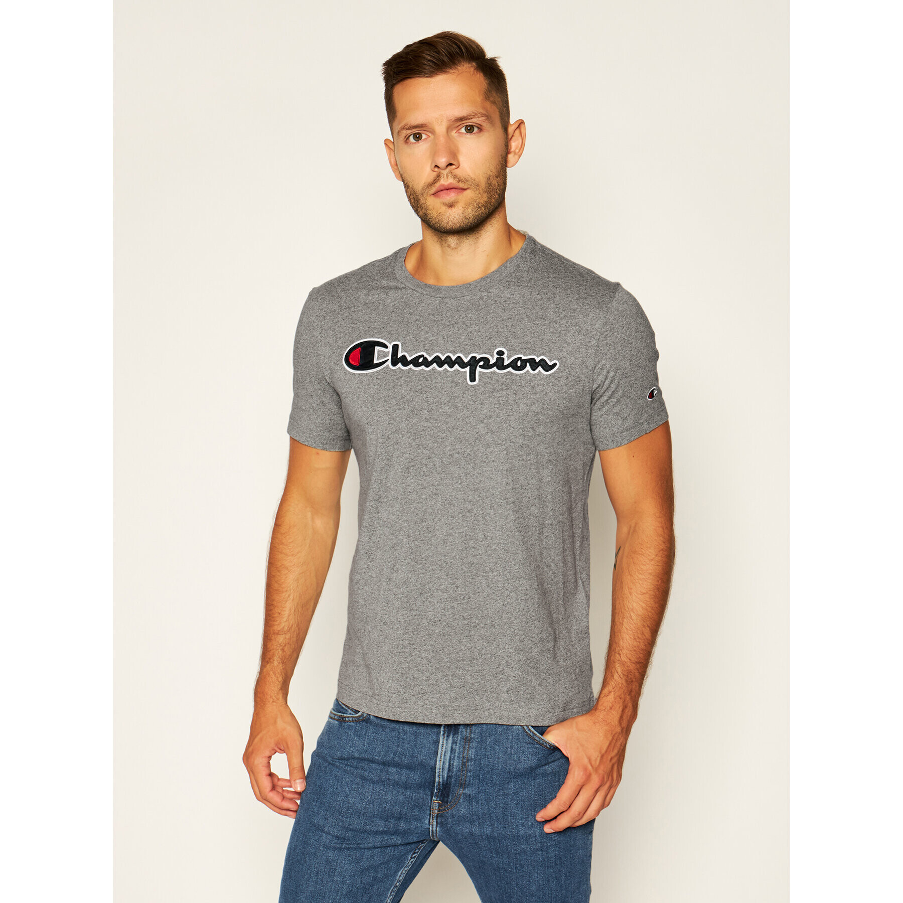 Champion Тишърт Logo 214194 Сив Comfort Fit - Pepit.bg