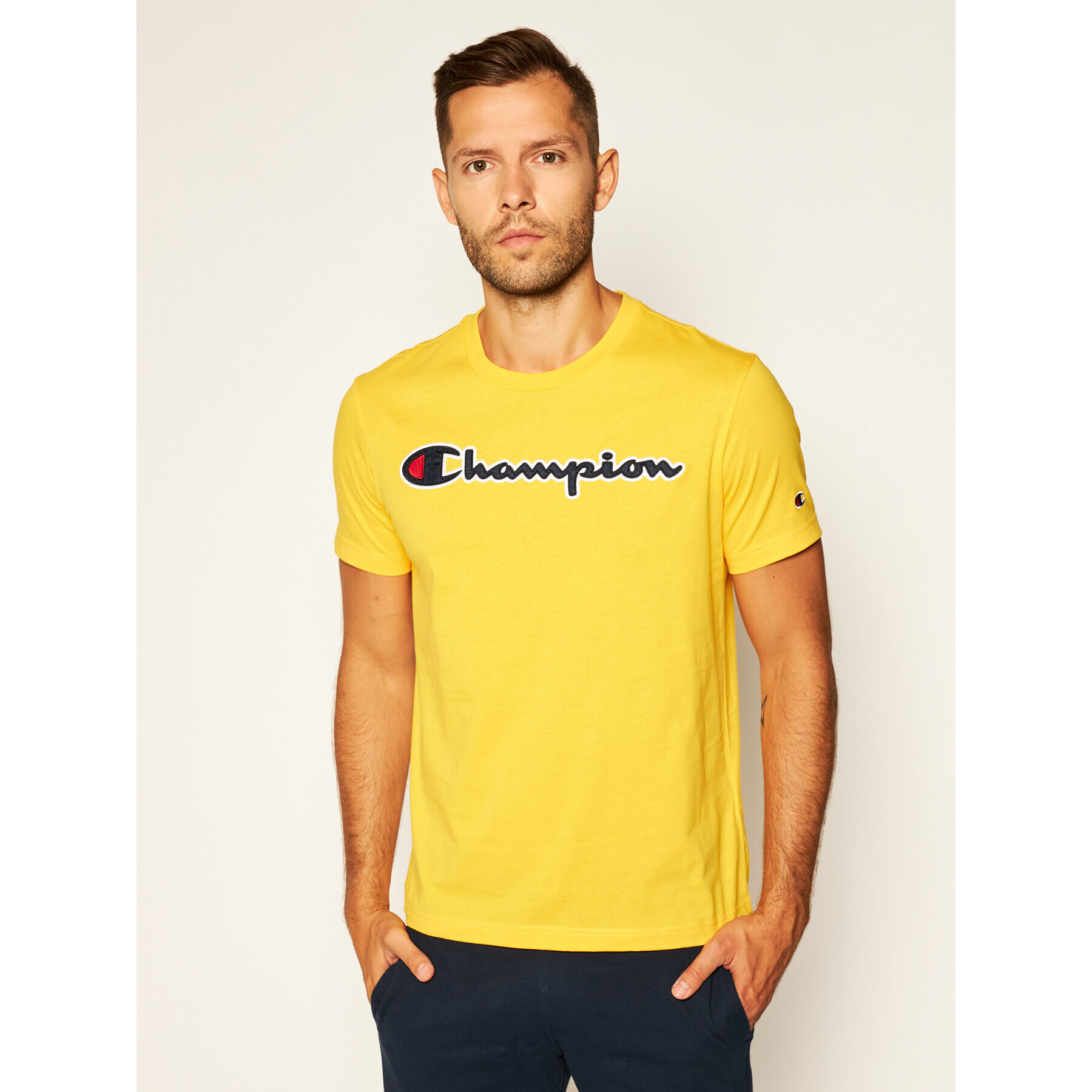 Champion Тишърт Logo 214194 Жълт Comfort Fit - Pepit.bg